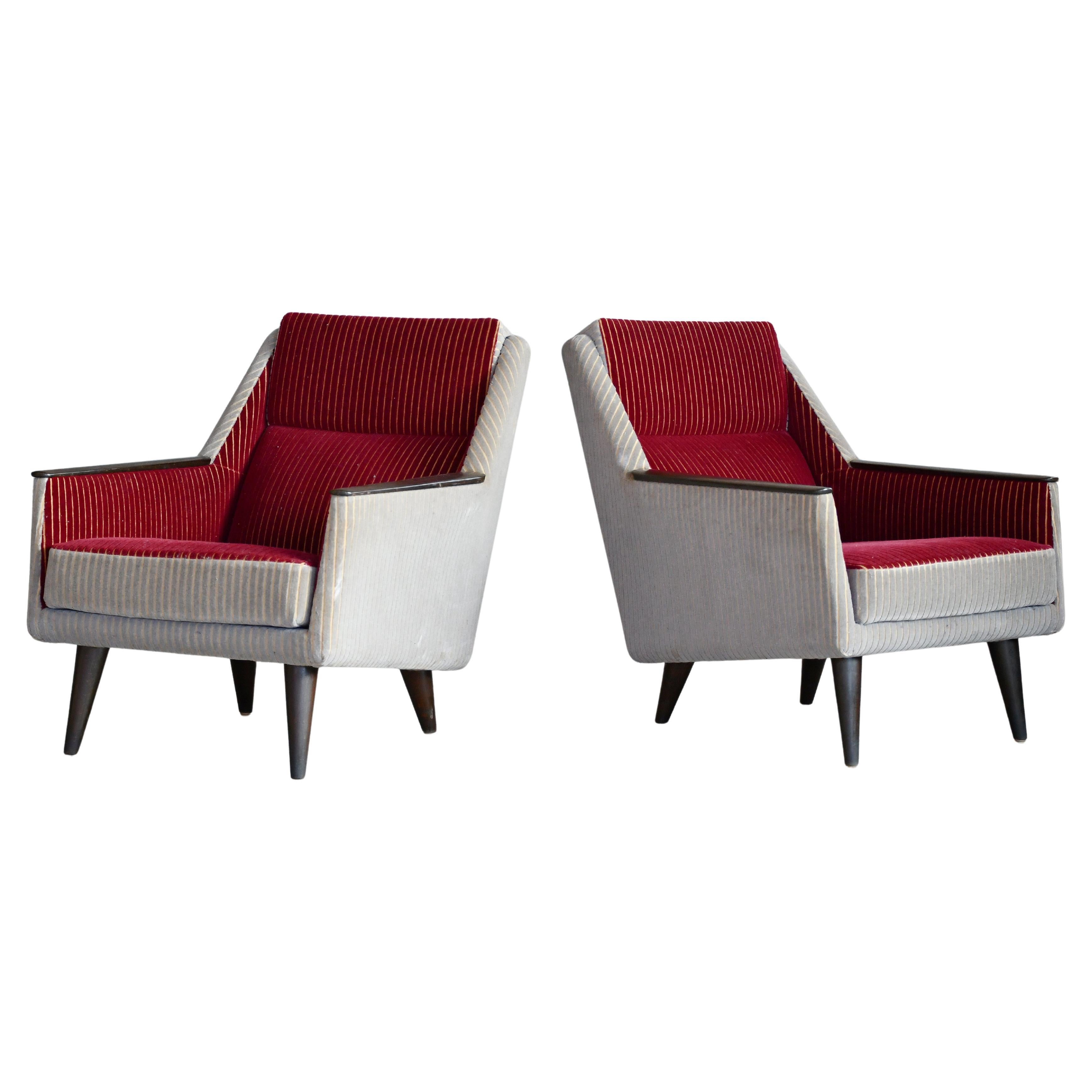 Danish 1950's Pair of Easy Chairs Original Two-Tone Fabric For Sale