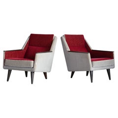 Danish 1950's Pair of Easy Chairs Original Two-Tone Fabric