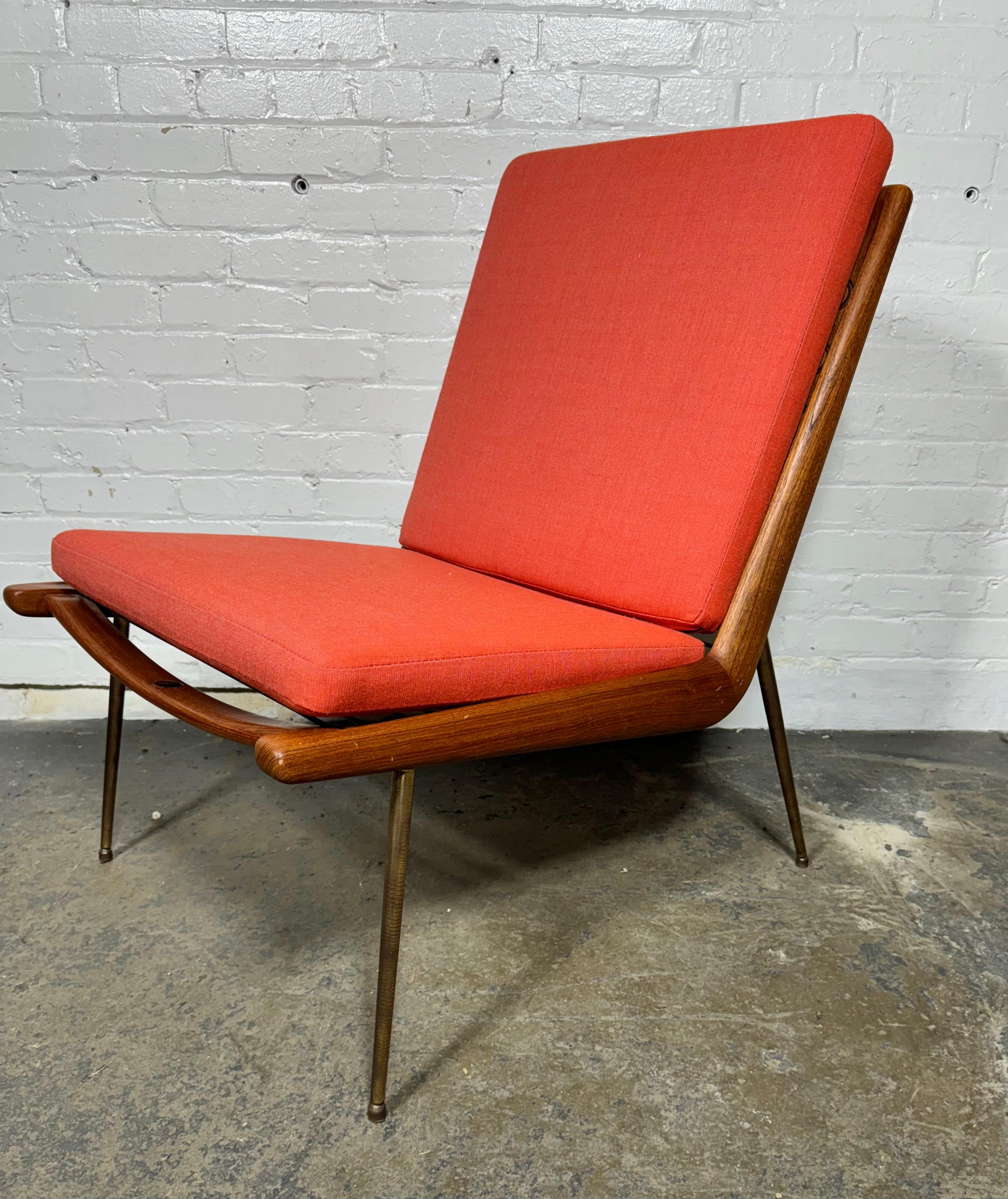 Designed by Architects Peter Hvidt & Orla Molgaard Nielsen in 1954 the Boomerang chair is one of the most elegant chair designs of the Mid Century period.

Often looking more Italian than Danish in origin the beautifully crafted frame stands on slim