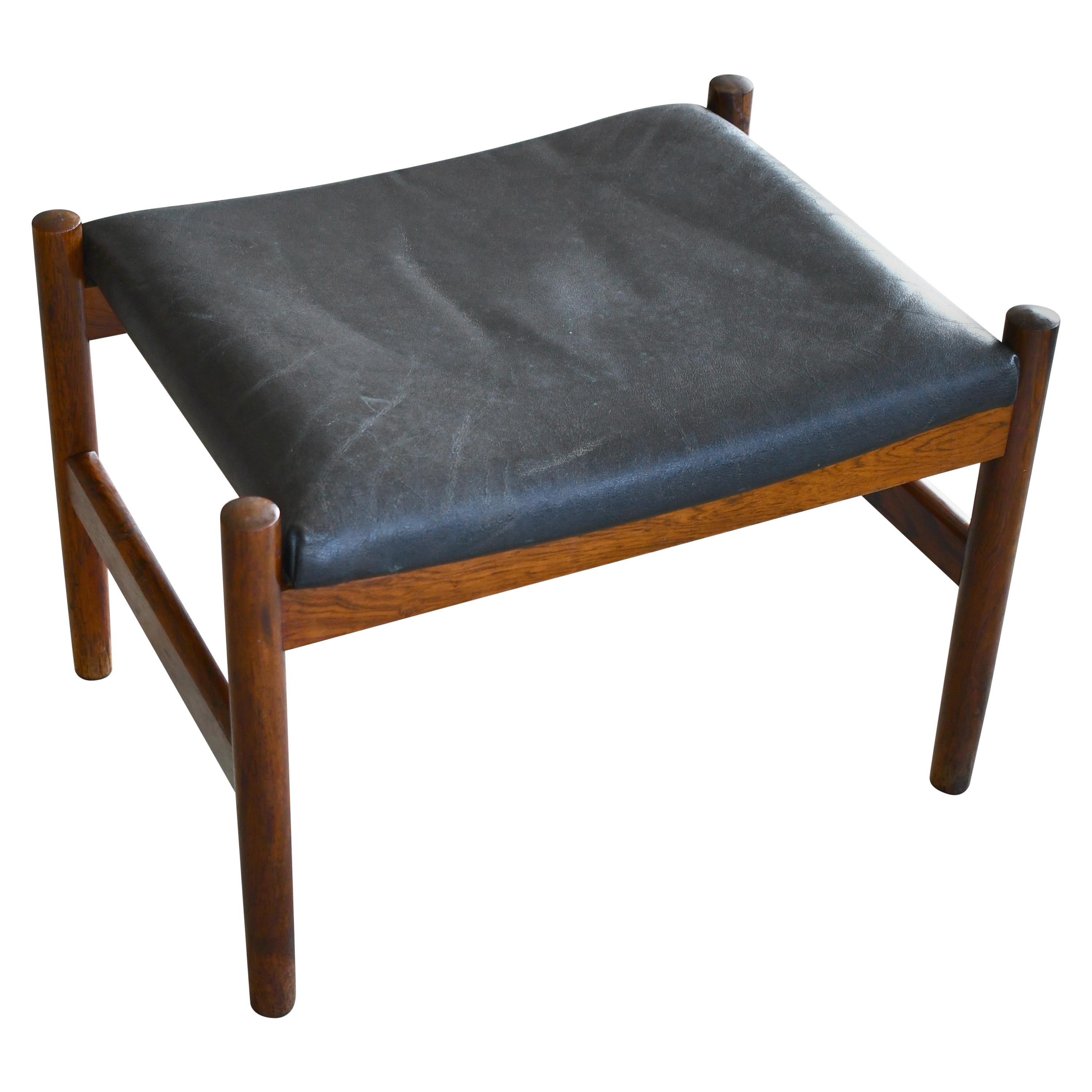 Danish 1950s Rosewood and Leather Ottoman or Footstool by Spøttrup Møbelfabrik