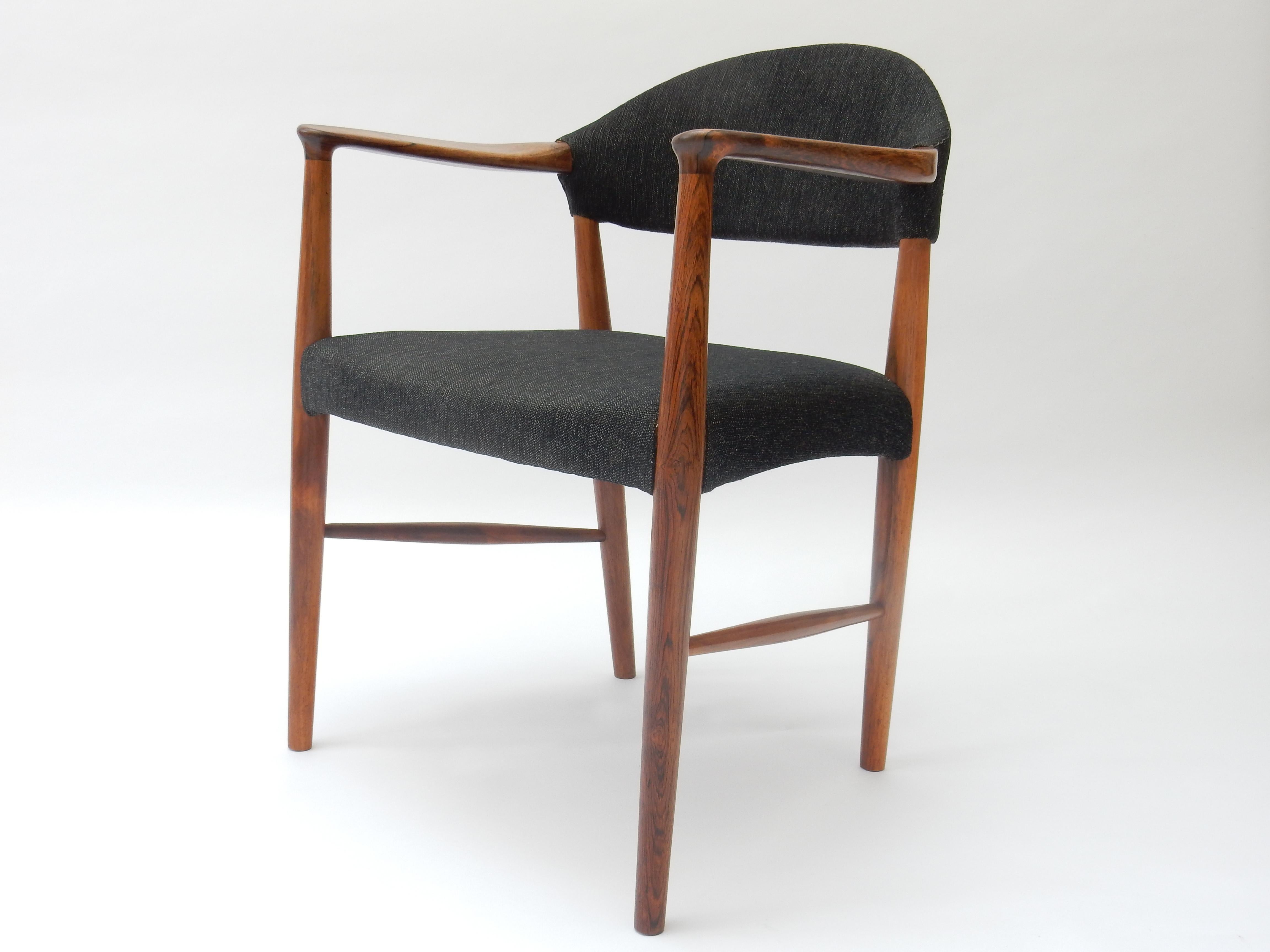 Danish 1950s Rosewood Armchair with Grey Fabric by Kurt Olsen In Good Condition In London, GB