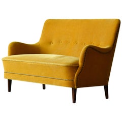 Danish 1950s Settee or Loveseat in Mohair Attributed to Peter Hvidt