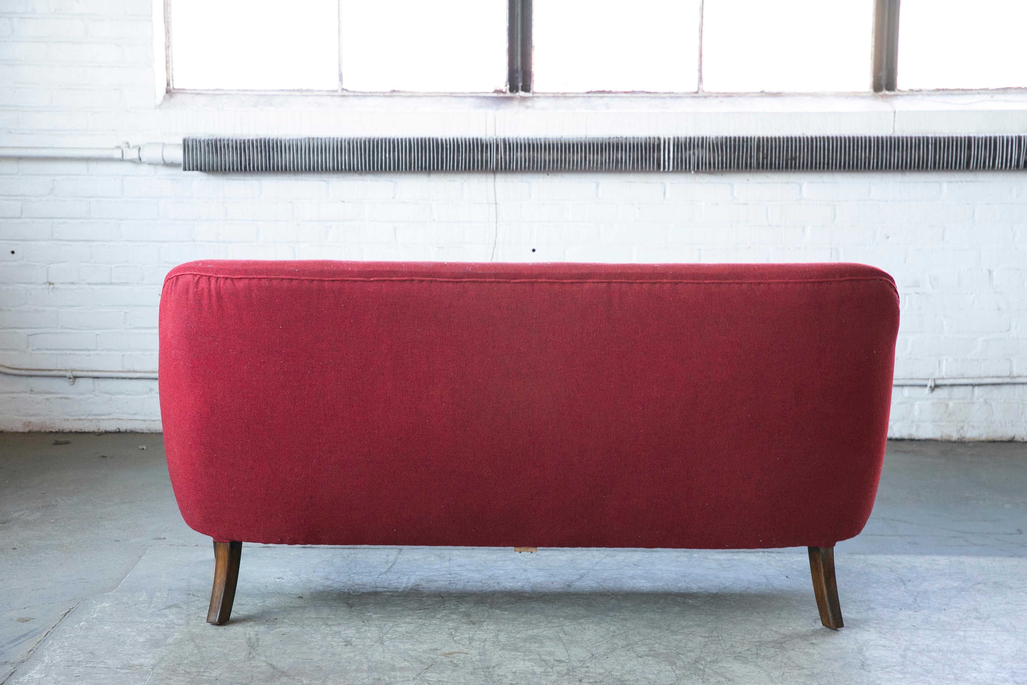 Danish 1950s Settee or Loveseat in Red Wool in the Style of Peter Hvidt 3