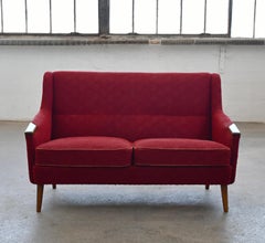 Danish 1950s Settee with Wood Accents on Armrest