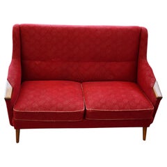 Danish 1950s Settee with Wood Accents on Armrest