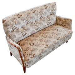 Danish 1950s Settee with Wooden Armrest by Orla Mølgaard Amber Colored Frame
