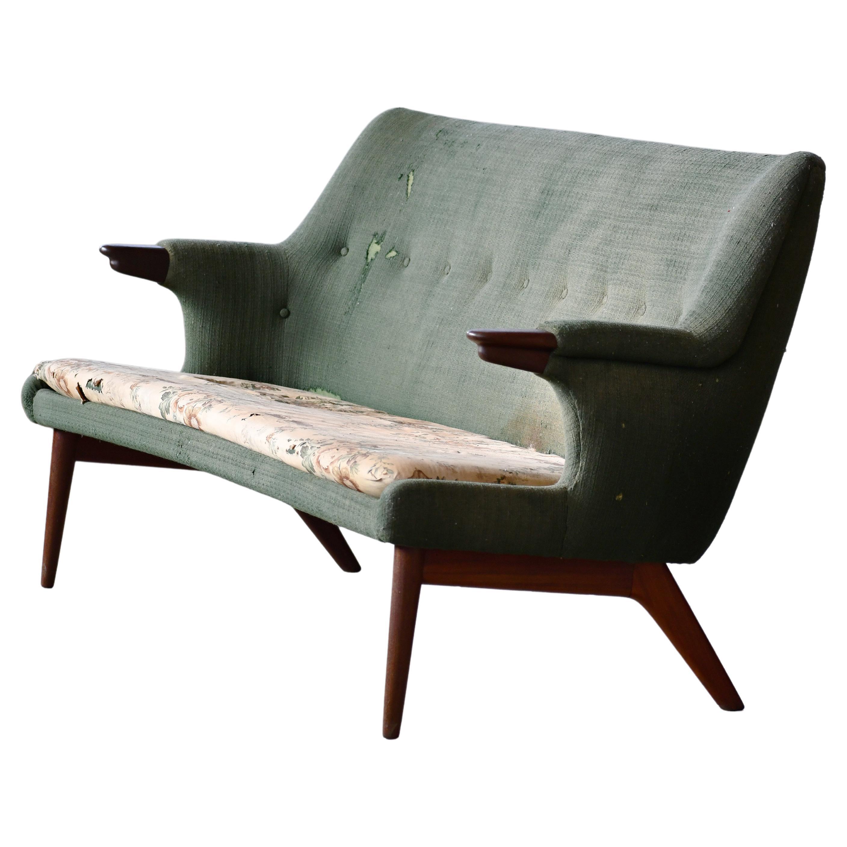 Danish 1950's Sofa by Kurt Olsen Teak Accents For Sale