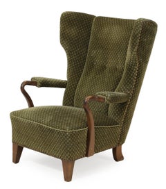 Silla de salón danesa de los años 50 con respaldo y reposabrazos abiertos, de Soren Willadsen