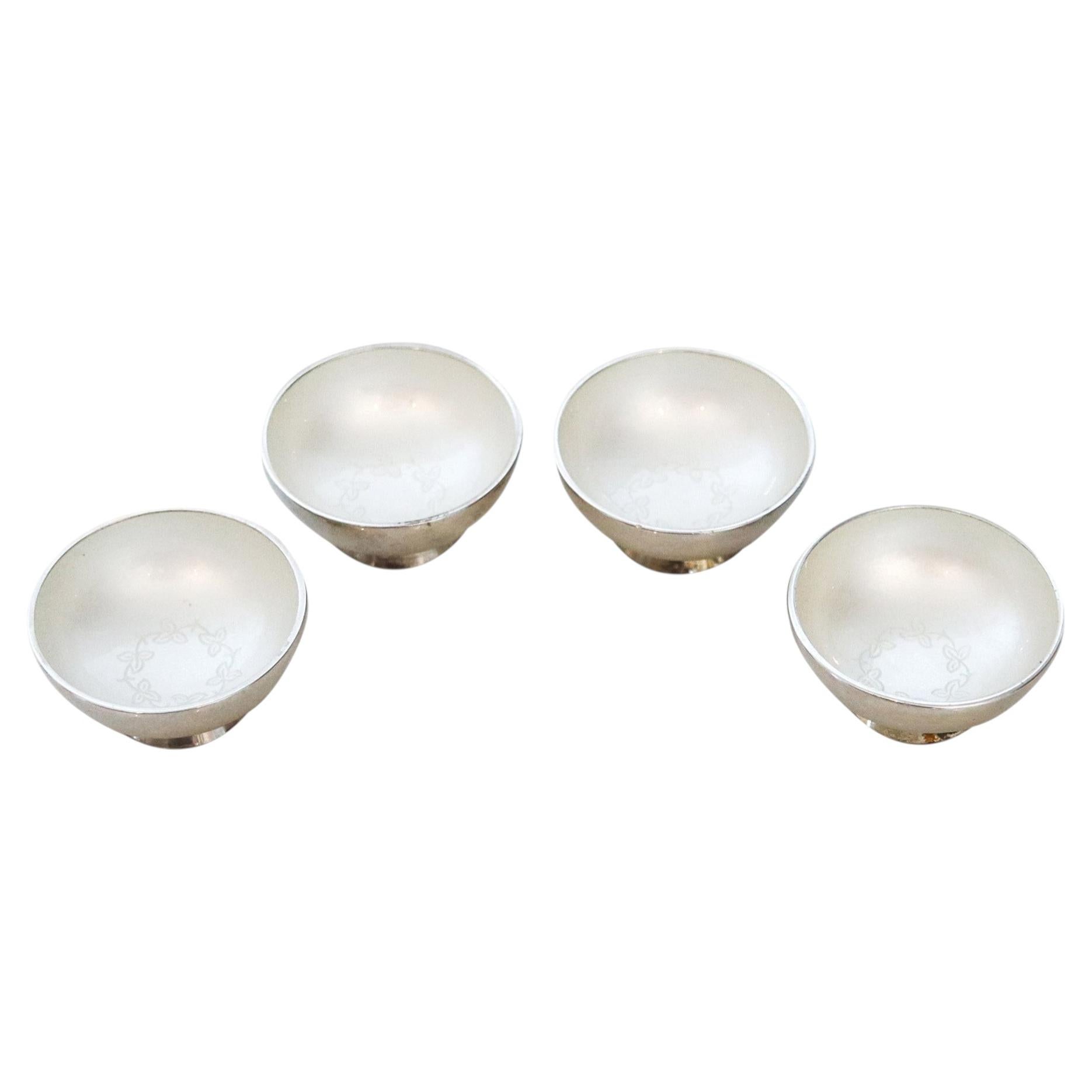 DANISH 1960 Modernist Table Salt Cellars Set In .925 Sterling Silver & White For Sale