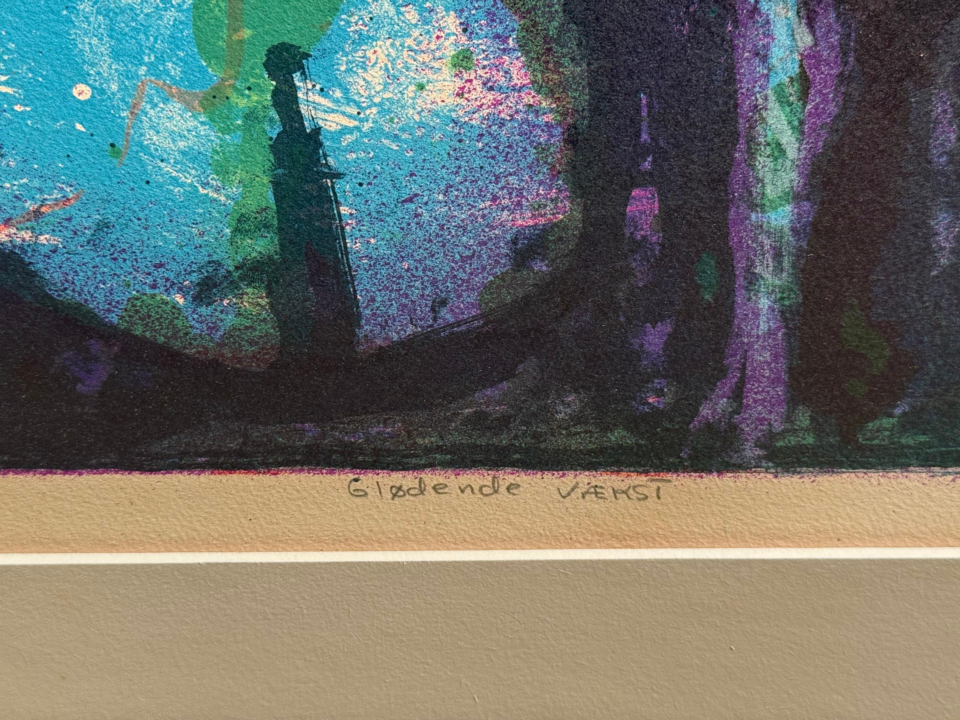 Dänische 1960's Cobra Künstler Mogens Balle erstaunlich schöne Farbe Lithographie (Moderne der Mitte des Jahrhunderts) im Angebot