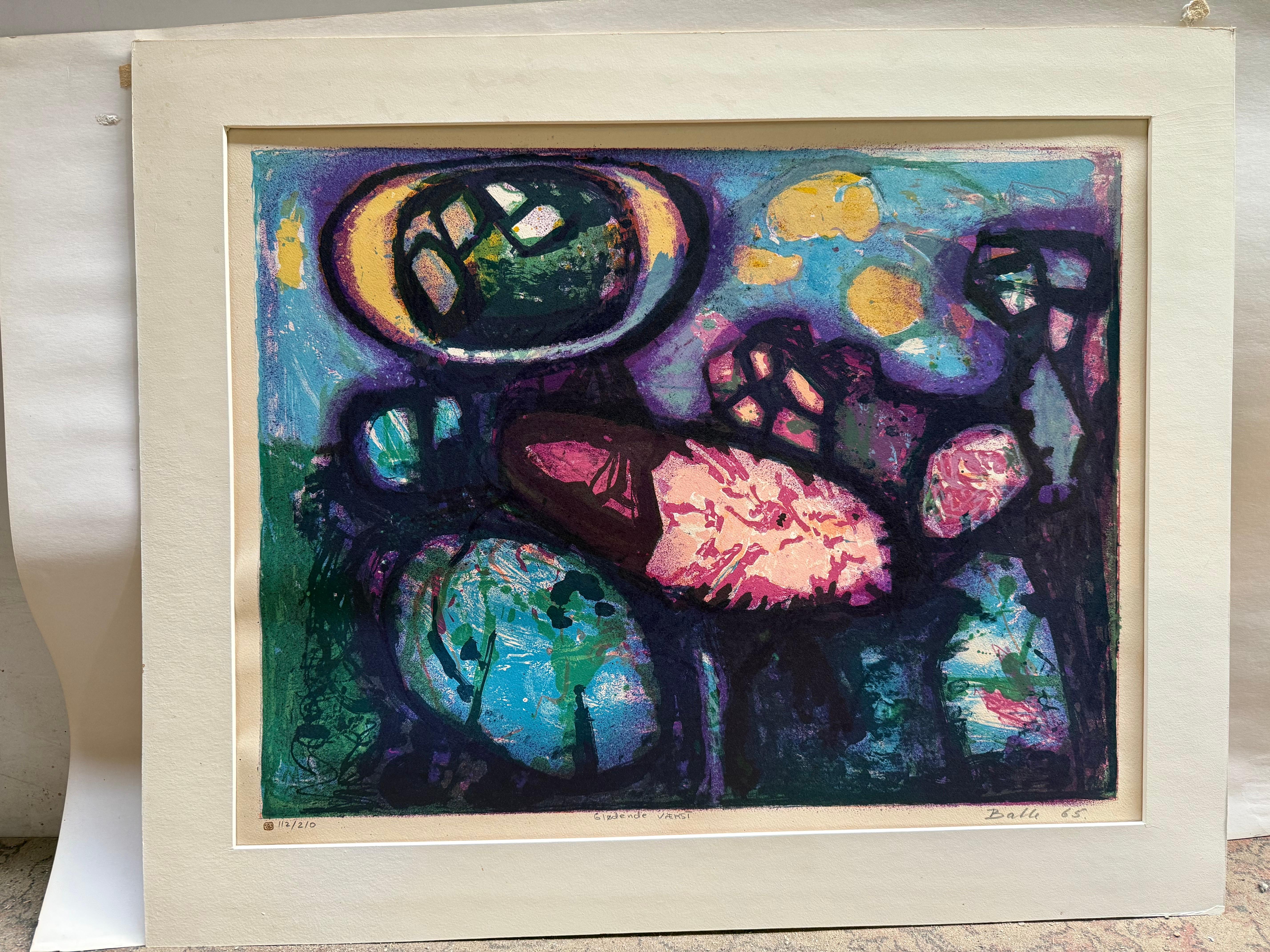 Dänische 1960's Cobra Künstler Mogens Balle erstaunlich schöne Farbe Lithographie im Zustand „Gut“ im Angebot in Copenhagen, DK