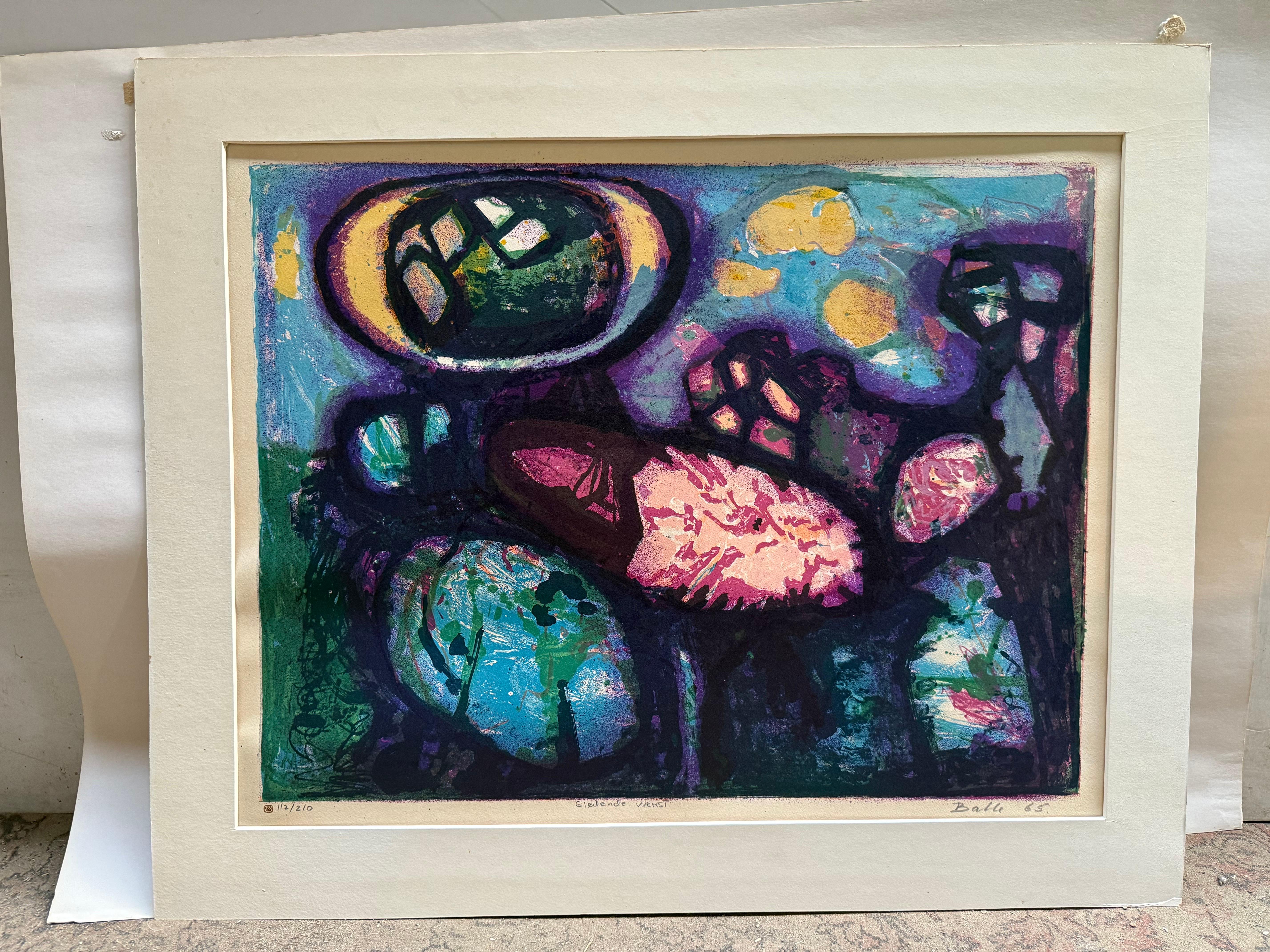 Dänische 1960's Cobra Künstler Mogens Balle erstaunlich schöne Farbe Lithographie (Papier) im Angebot