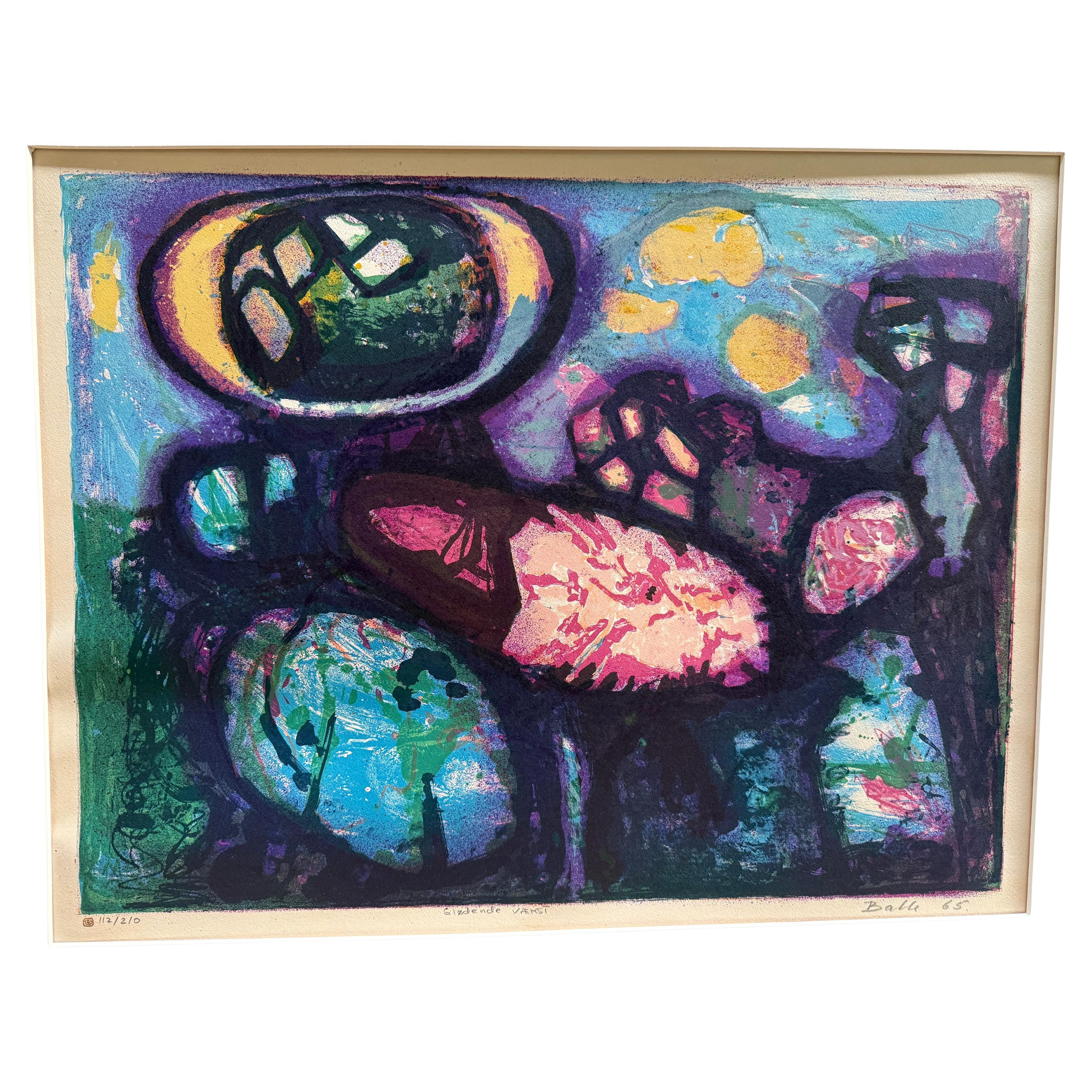 Dänische 1960's Cobra Künstler Mogens Balle erstaunlich schöne Farbe Lithographie im Angebot