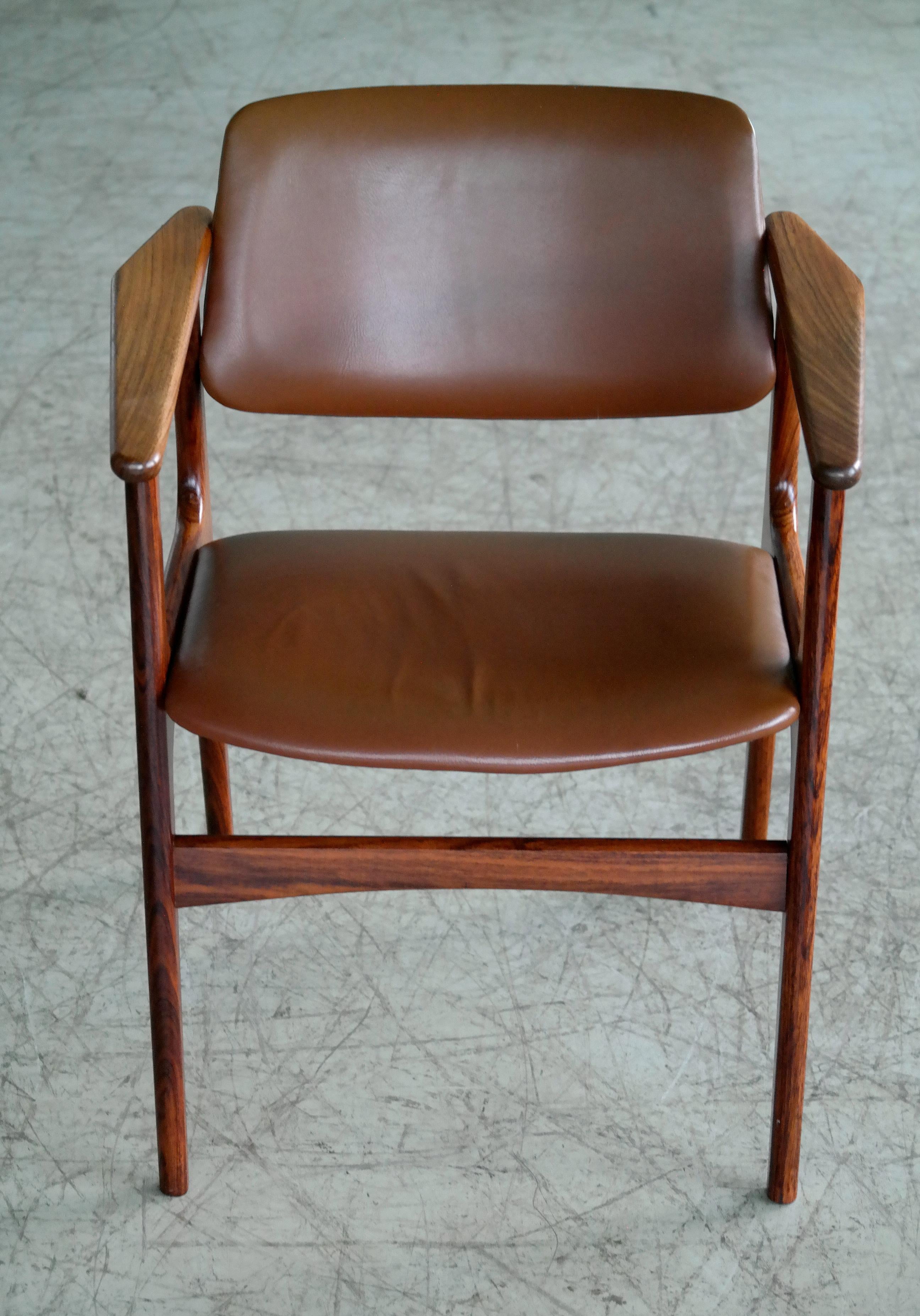 Mid-Century Modern Danish 1960s Desk or Side Chair in Leather and Rosewood by Erik Buch