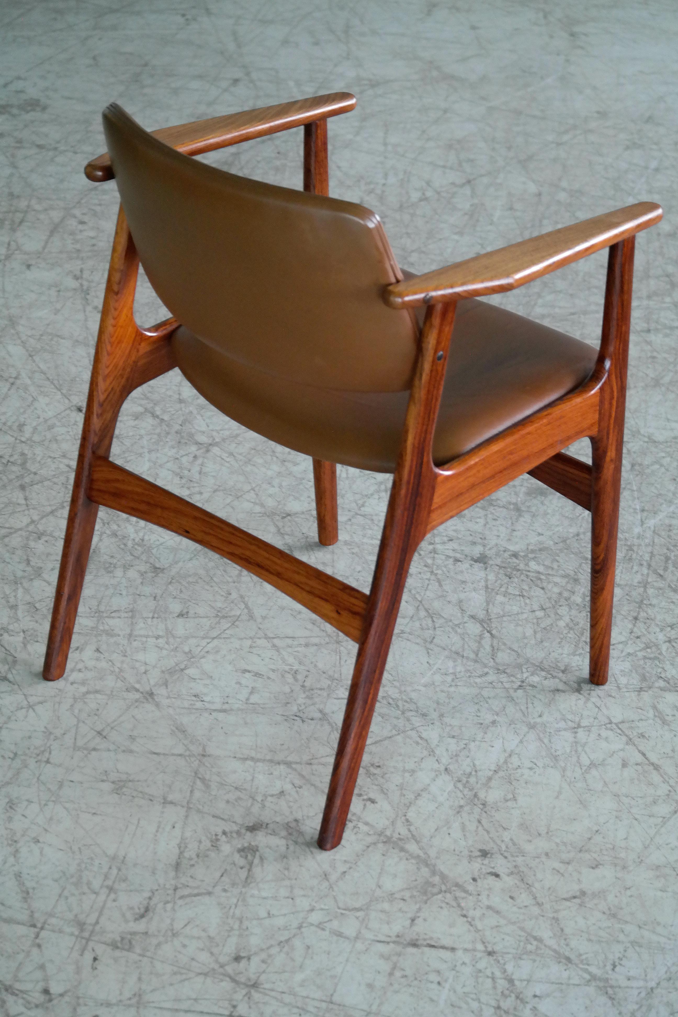 Mid-20th Century Danish 1960s Desk or Side Chair in Leather and Rosewood by Erik Buch