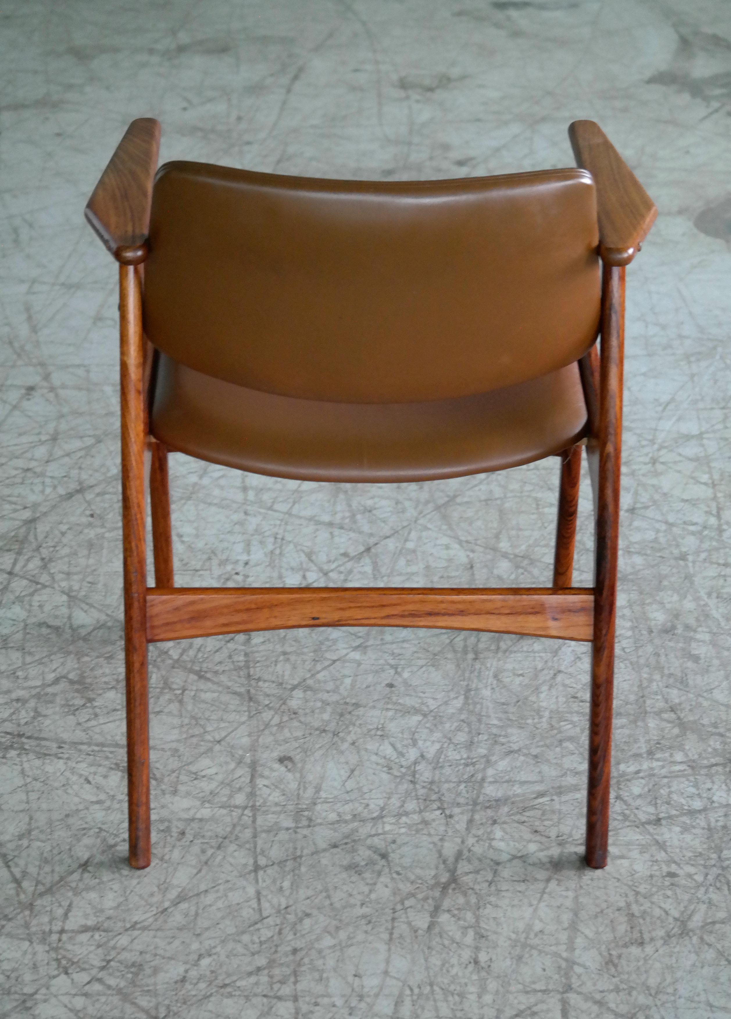 Danish 1960s Desk or Side Chair in Leather and Rosewood by Erik Buch 1