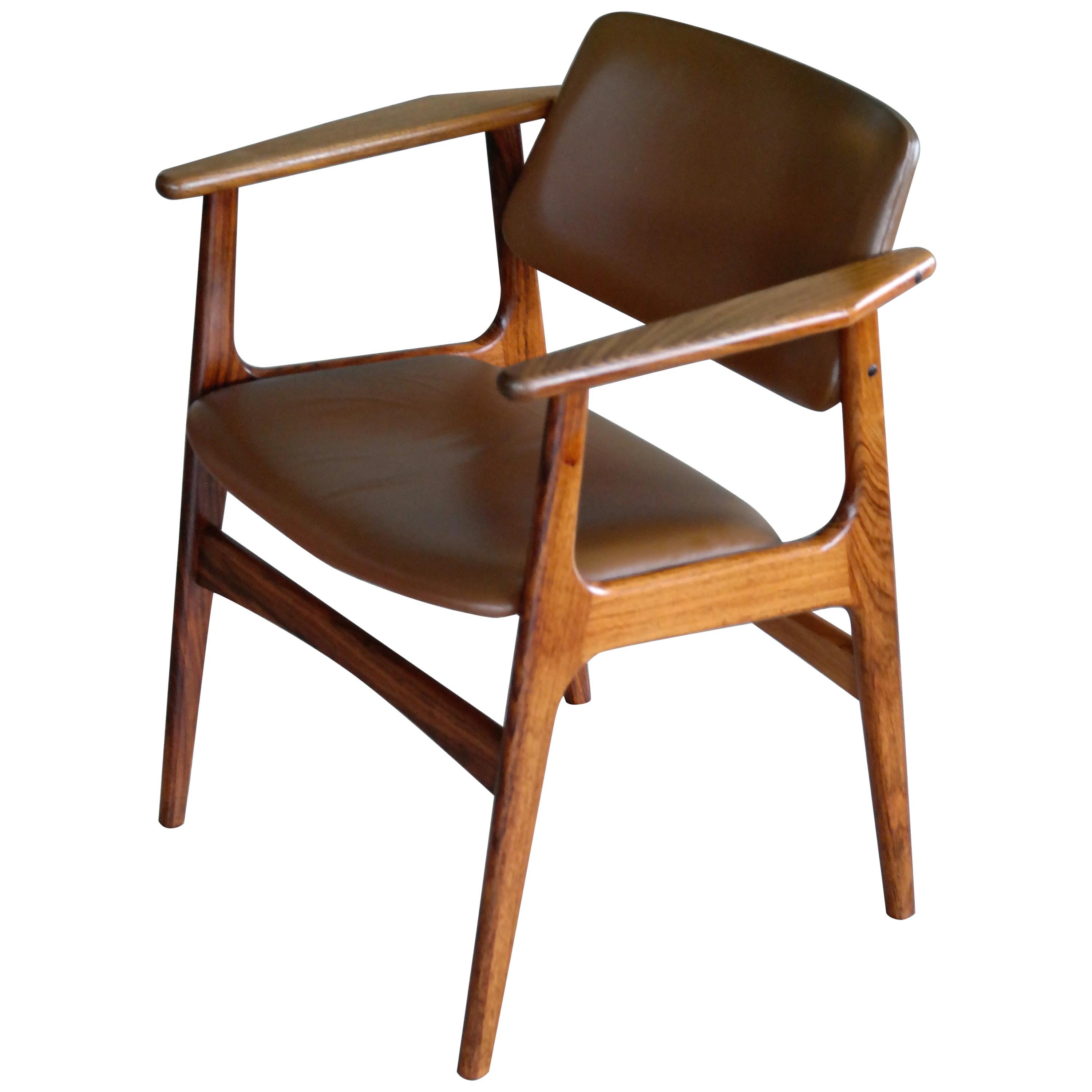 Danish 1960s Desk or Side Chair in Leather and Rosewood by Erik Buch