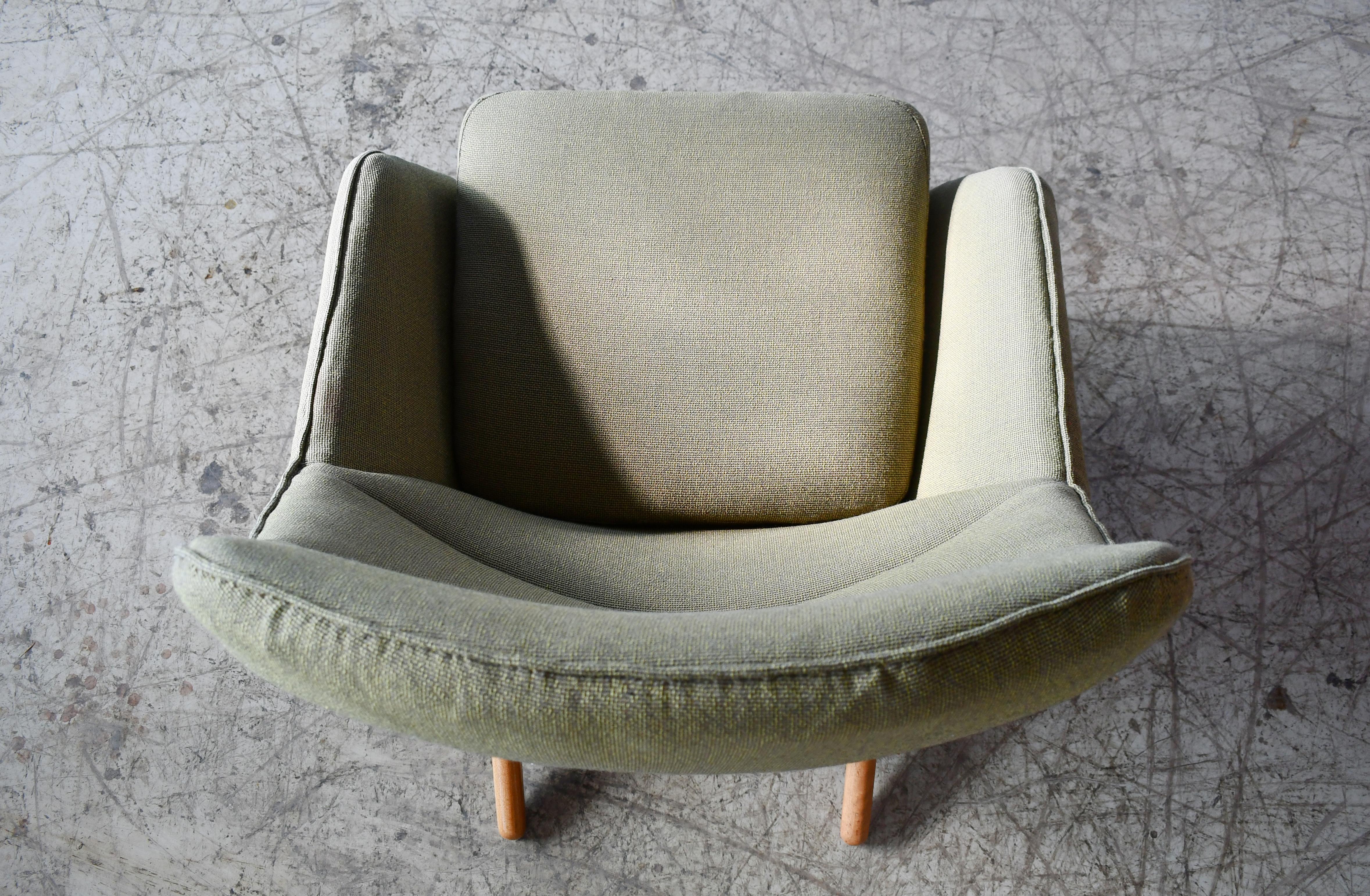 Danish 1960s Easy Lounge Chair with Scissor Legs by Illum Wikkelso with Ottoman 5