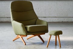 Danish 1960s Easy Lounge Chair with Scissor Legs by Illum Wikkelso with Ottoman