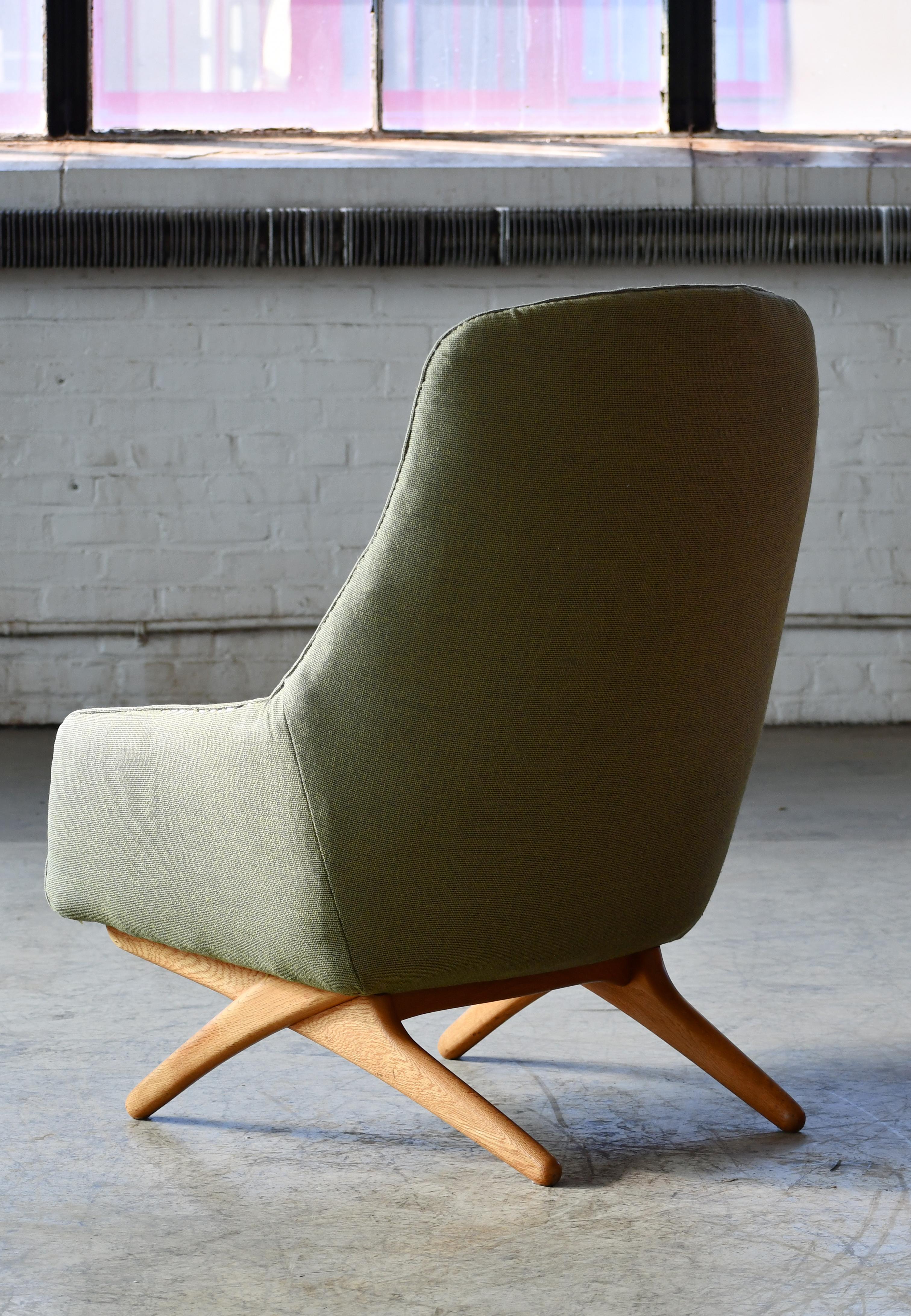 Mid-20th Century Danish 1960s Easy Lounge Chair with Scissor Legs by Illum Wikkelso with Ottoman