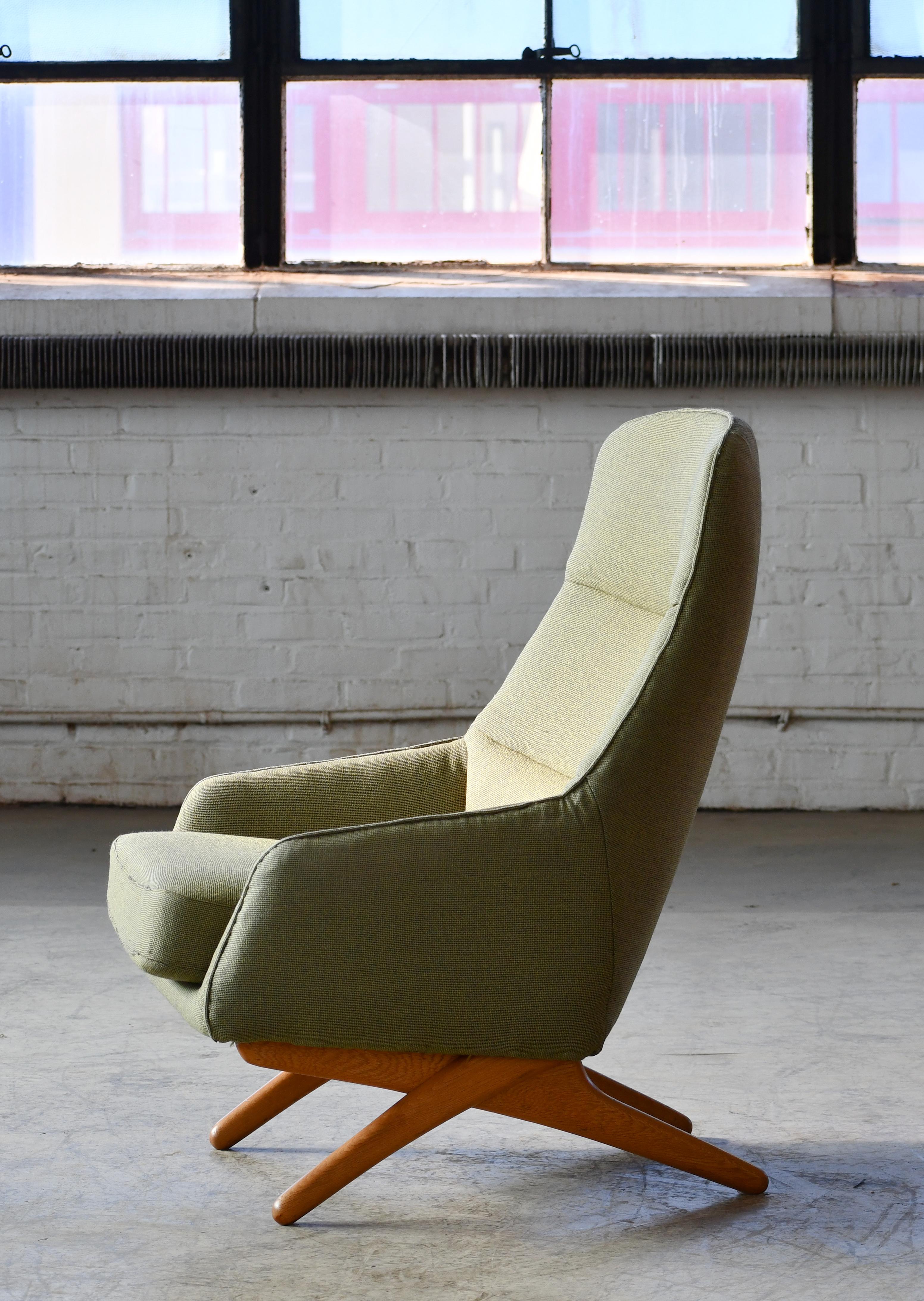 Danish 1960s Easy Lounge Chair with Scissor Legs by Illum Wikkelso with Ottoman 1