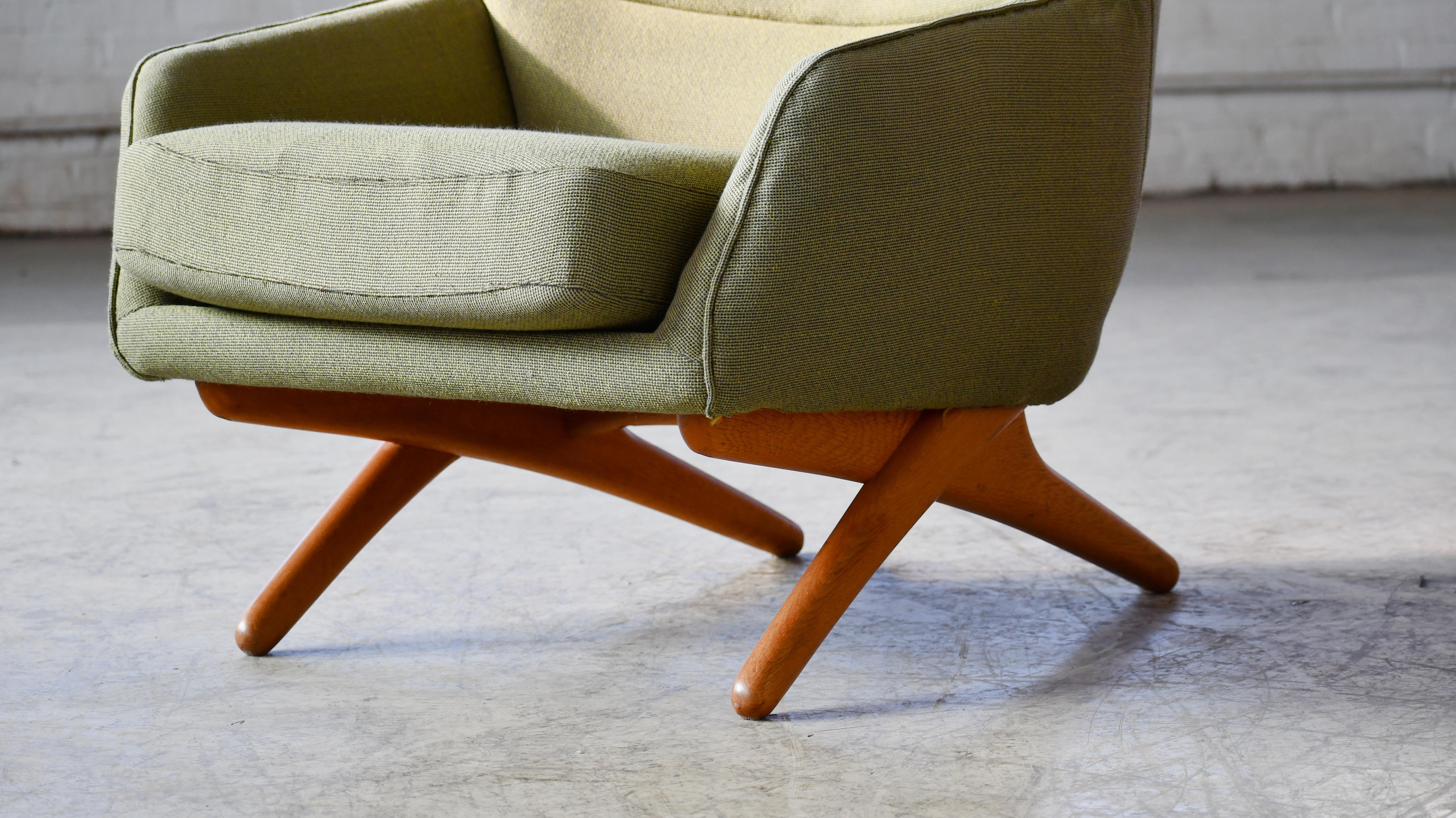 Danish 1960s Easy Lounge Chair with Scissor Legs by Illum Wikkelso with Ottoman 2