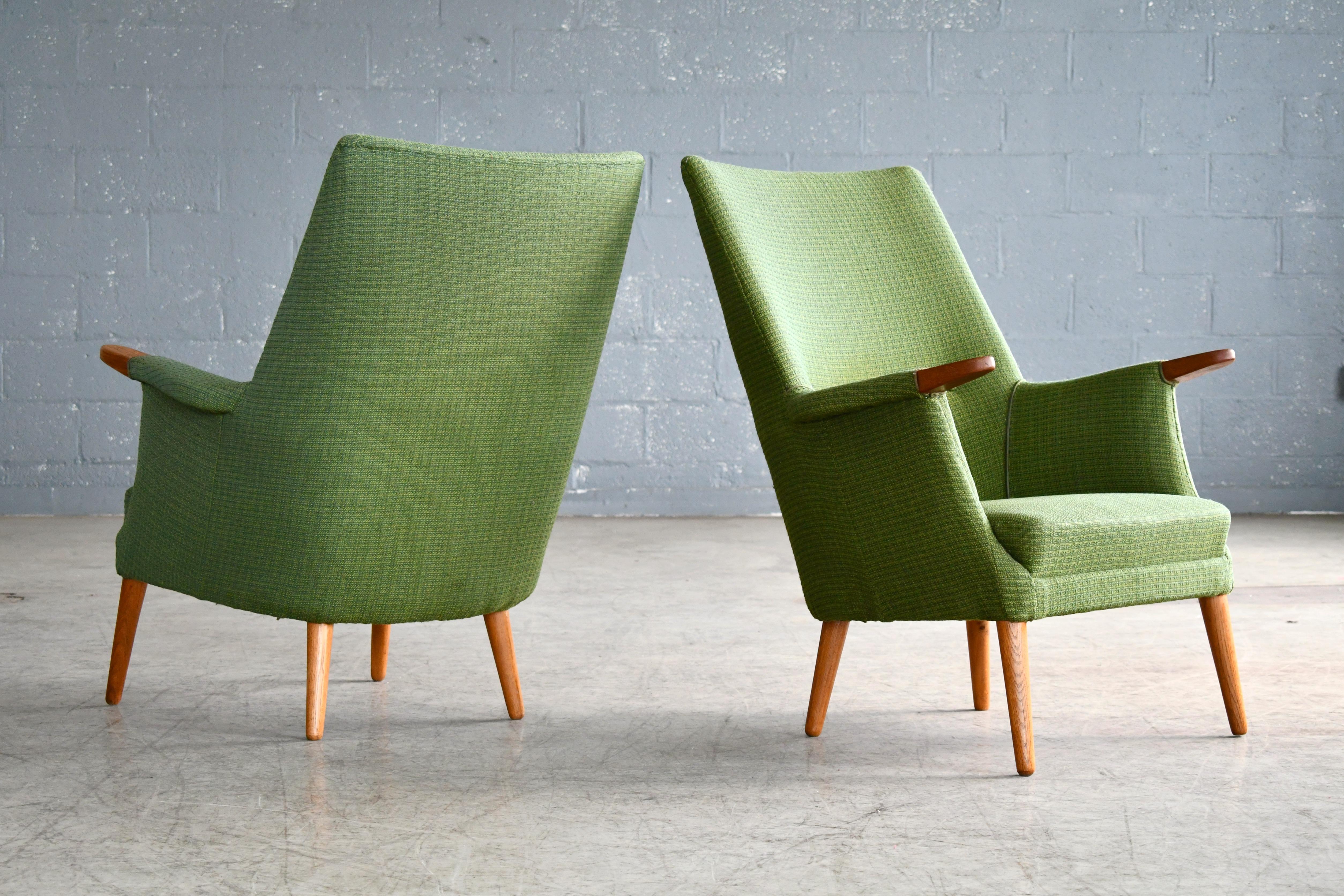 Mid-Century Modern Danish 1960s Hans Wegner Mama Bear Style Lounge Chairs by Poul Jessen