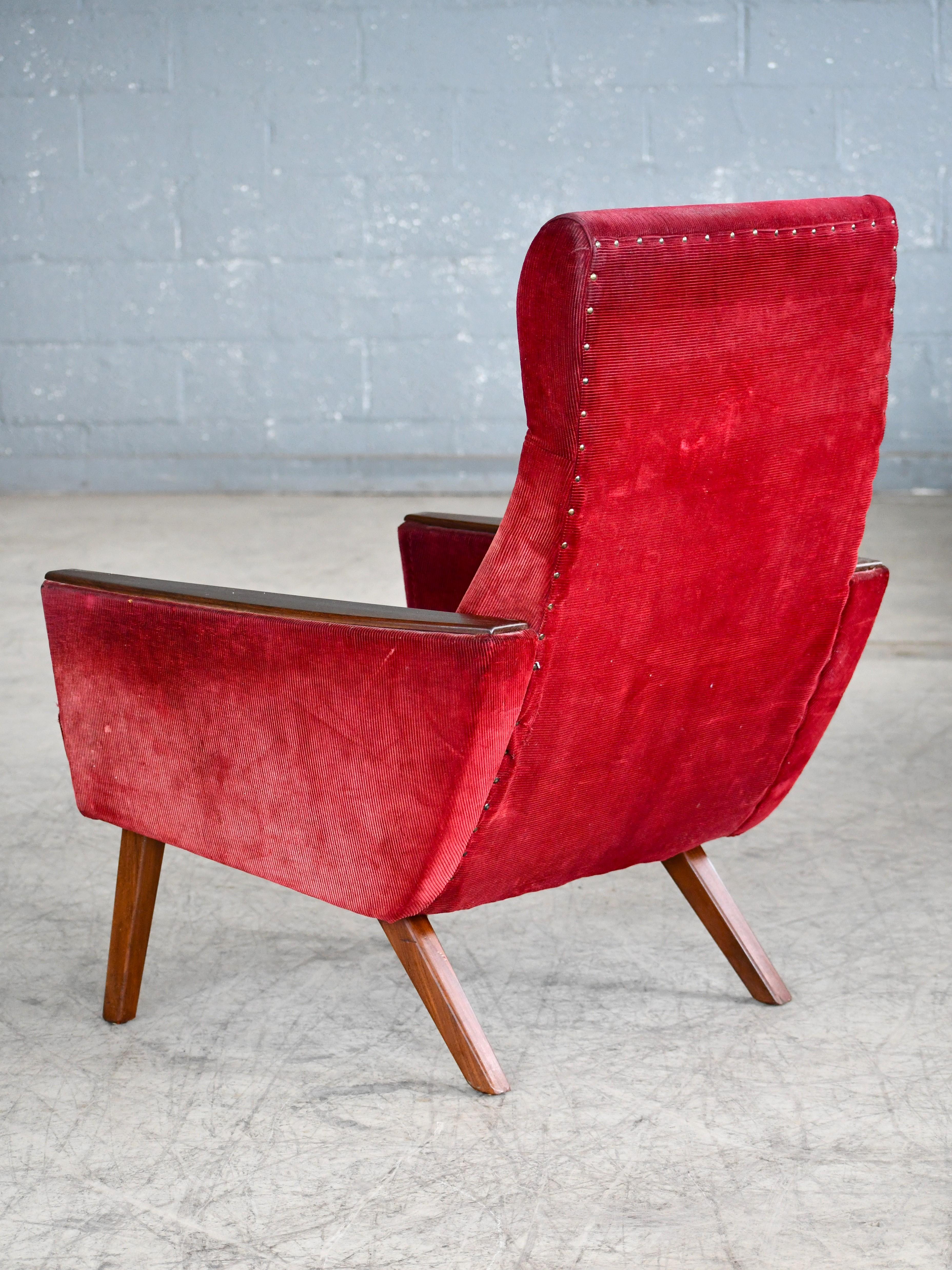Mid-20th Century Danish 1960's Highback Lounge Chair with Teak Accents and Legs For Sale