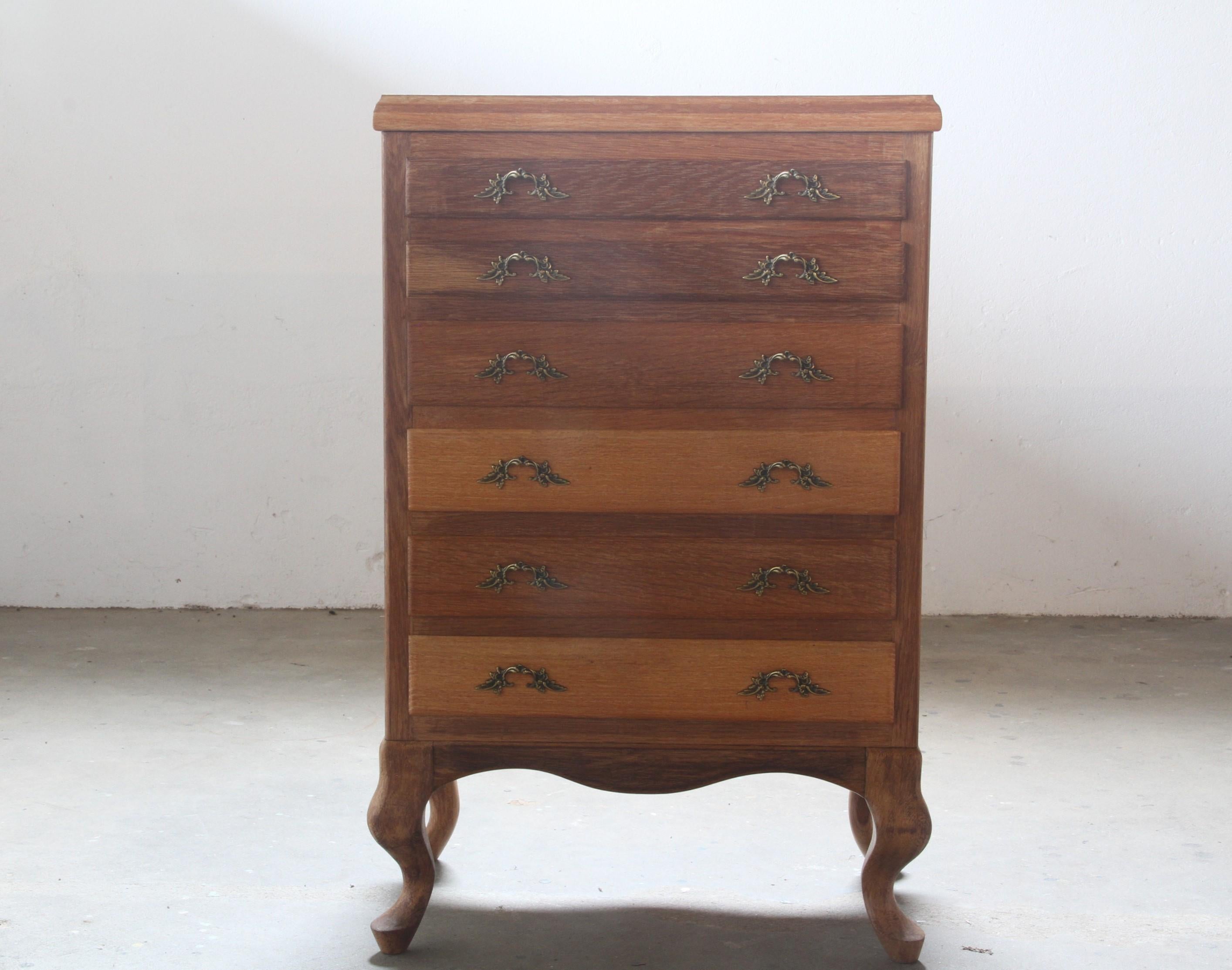 Comò danese a 6 cassetti Highboy degli anni '60 in Oak In condizioni buone in vendita a Store Heddinge, DK
