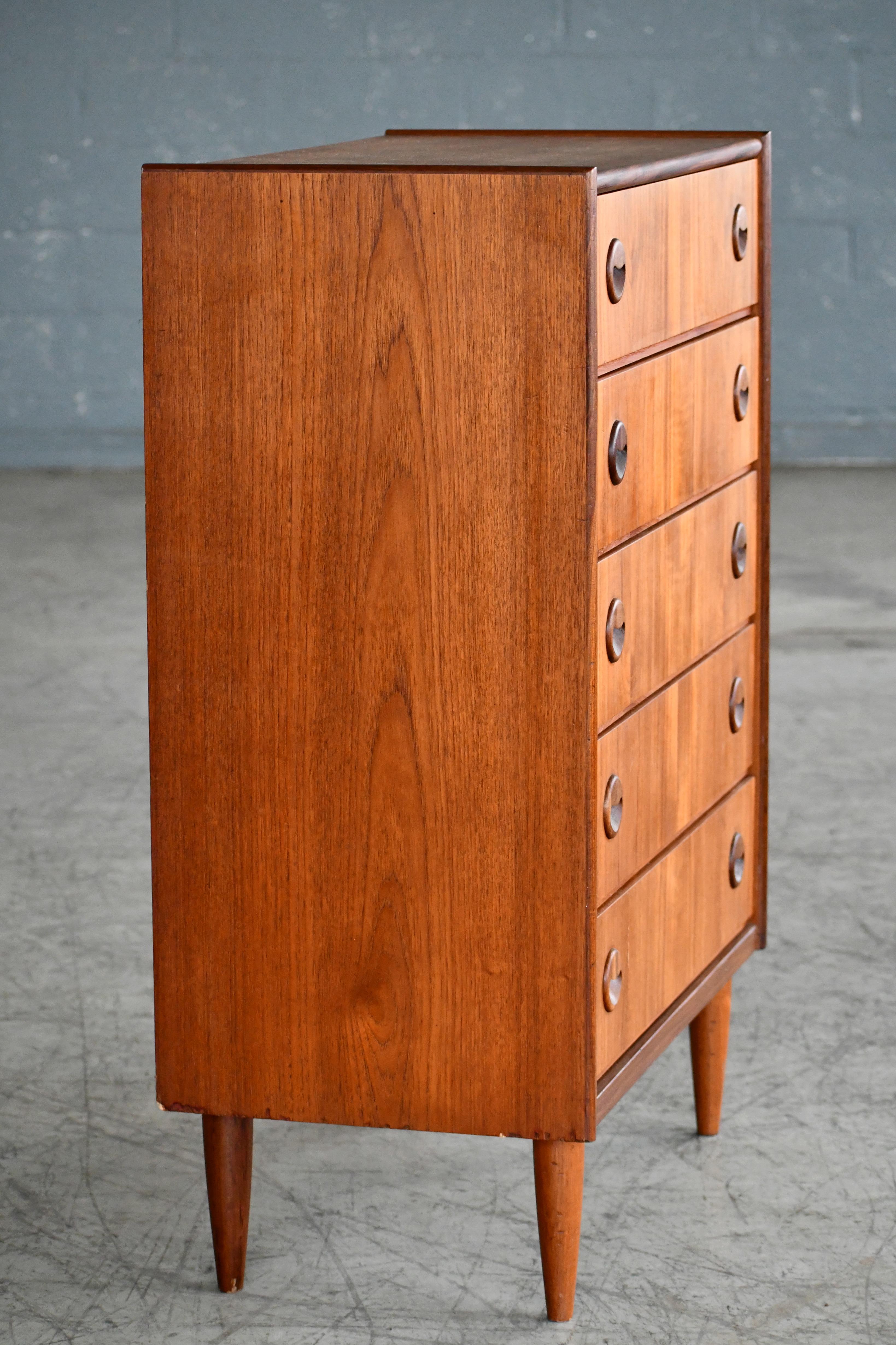 Mid-Century Modern Danish 1960s Kai Kristiansen Attributed Tall Teak Dresser or Chest of Drawers