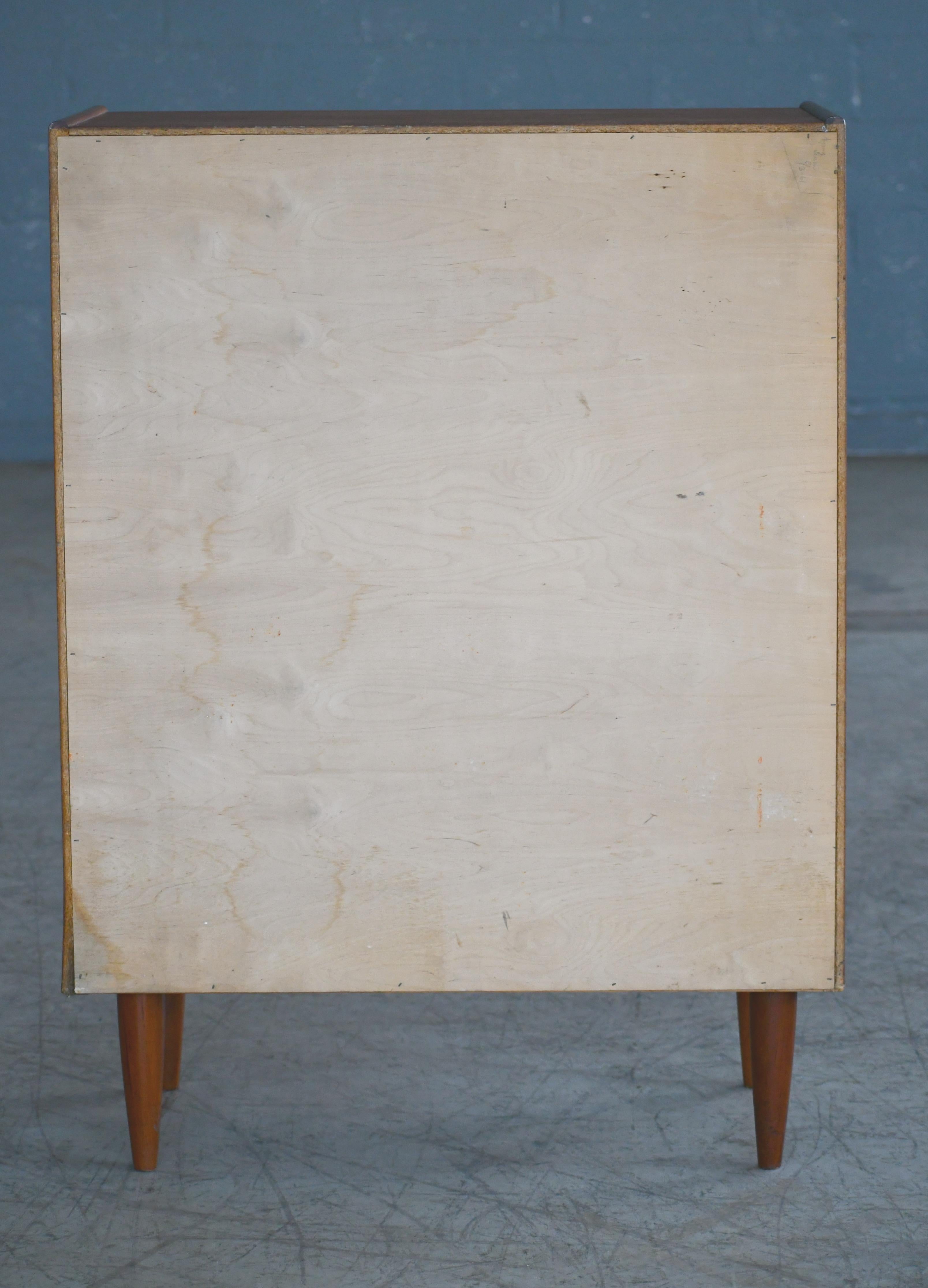 Veneer Danish 1960s Kai Kristiansen Attributed Tall Teak Dresser or Chest of Drawers