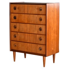 Danish 1960s Kai Kristiansen Attributed Tall Teak Dresser or Chest of Drawers