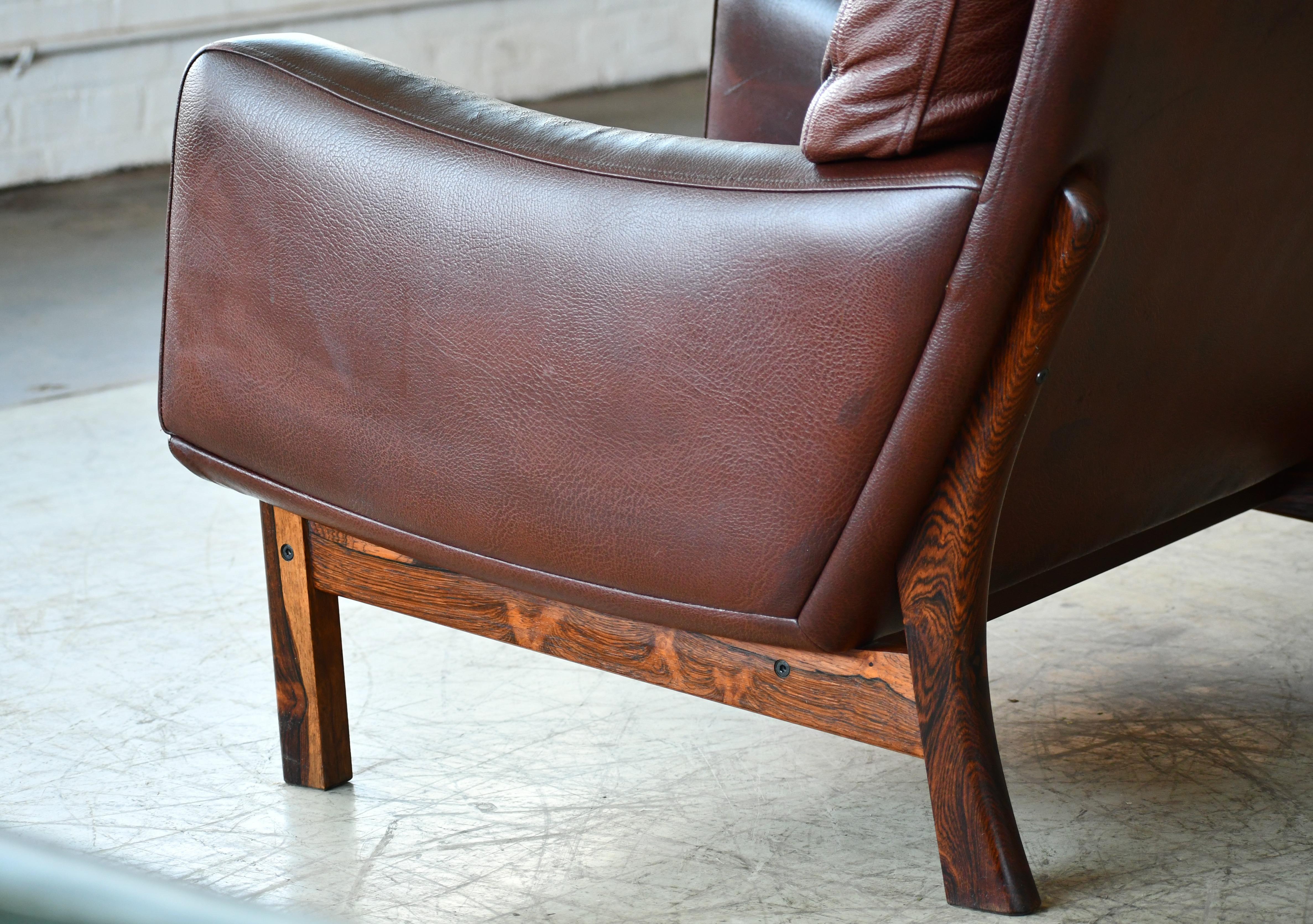 Danish 1960s Lounge Chair in Brown Leather and Rosewood by Erhardsen & Andersen 5