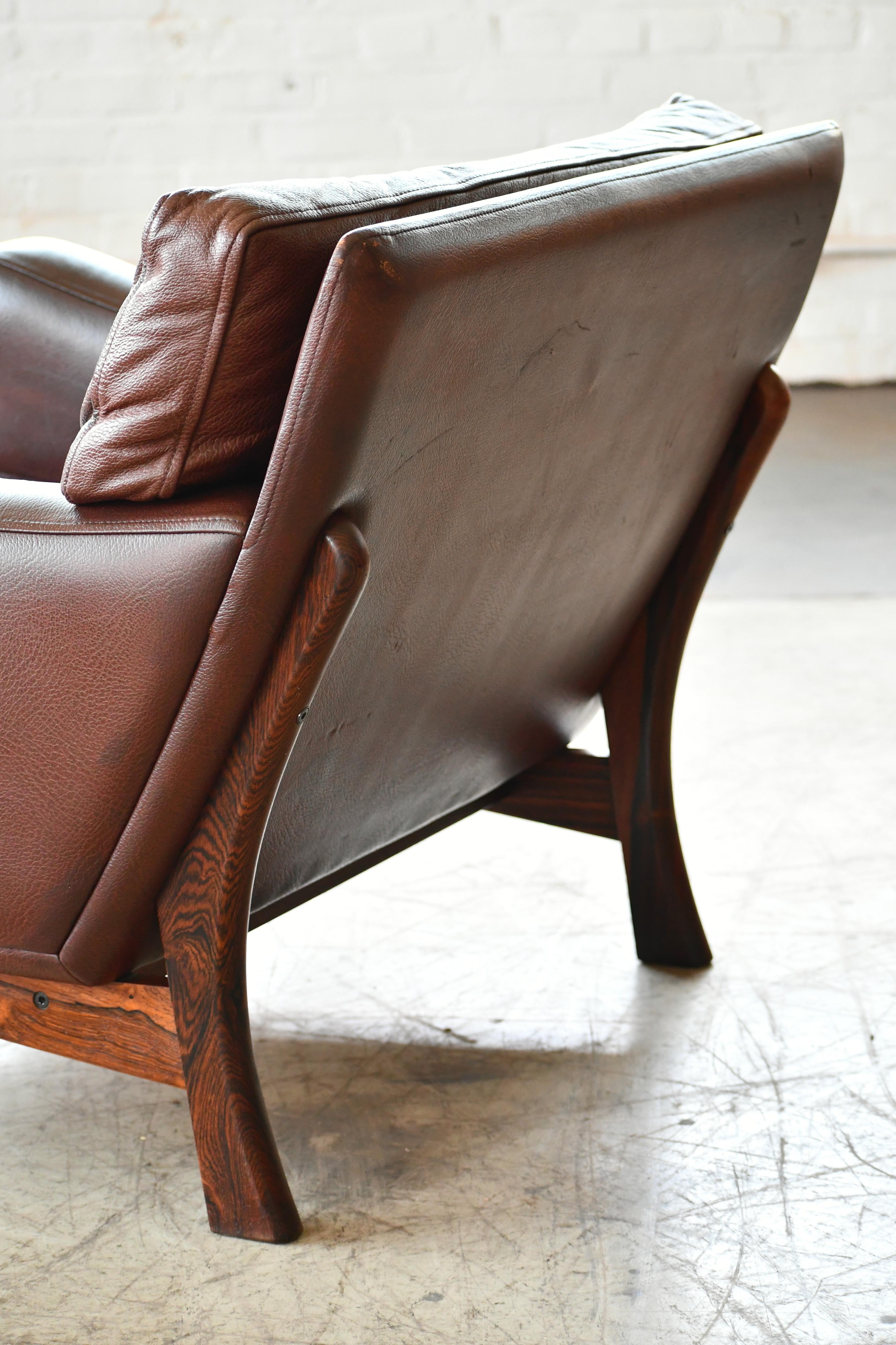 Danish 1960s Lounge Chair in Brown Leather and Rosewood by Erhardsen & Andersen 6