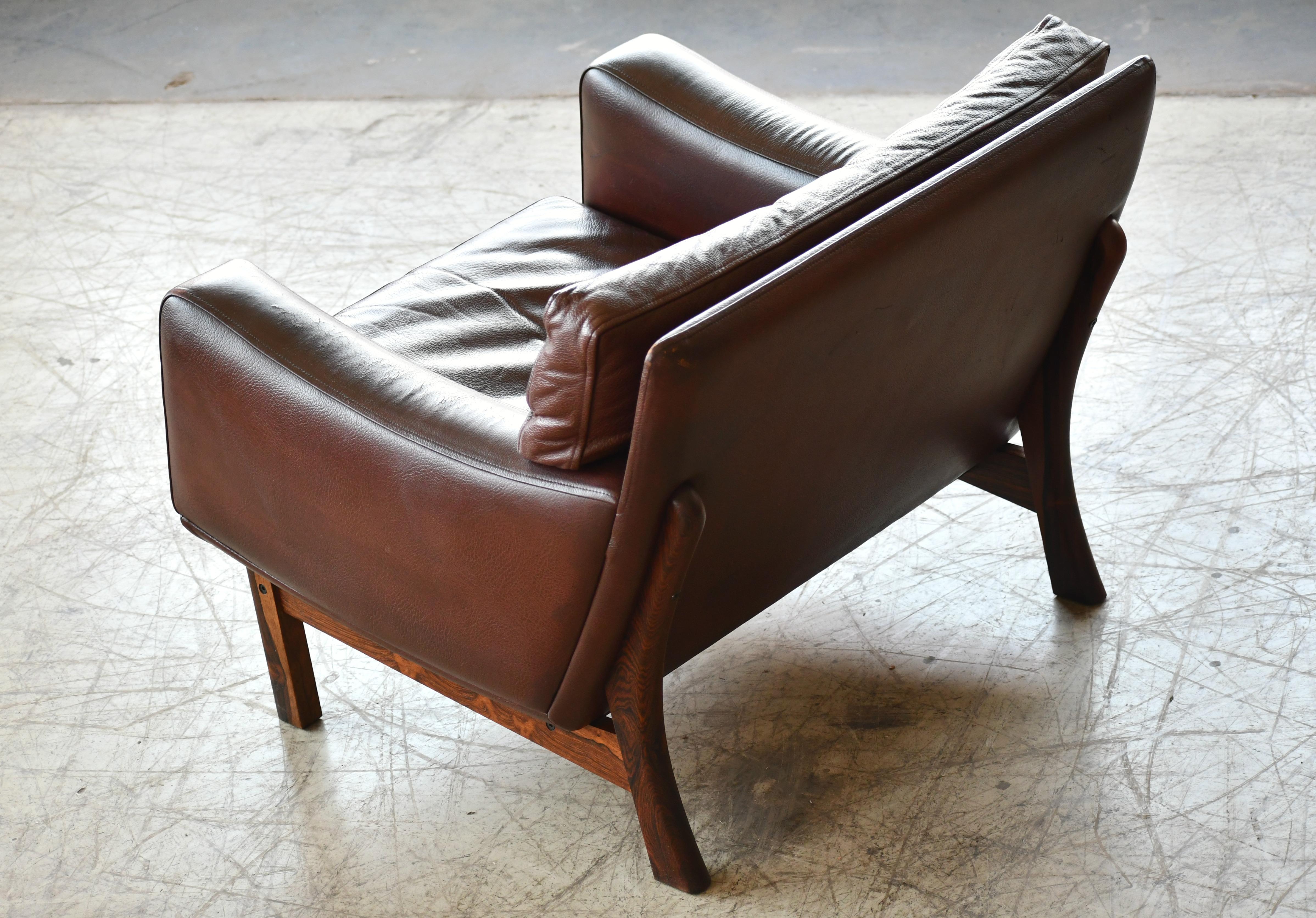 Danish 1960s Lounge Chair in Brown Leather and Rosewood by Erhardsen & Andersen 7