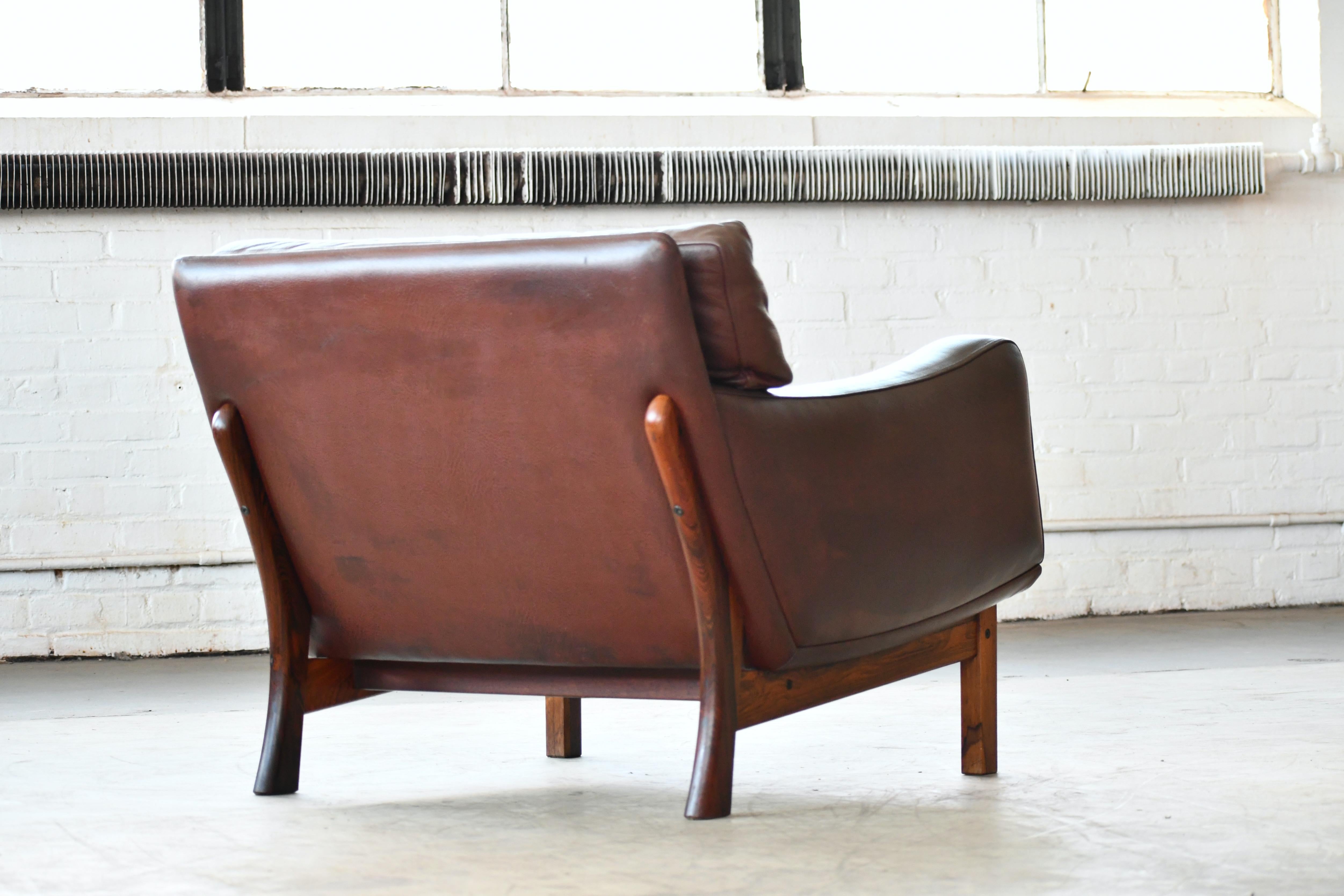 Danish 1960s Lounge Chair in Brown Leather and Rosewood by Erhardsen & Andersen 8