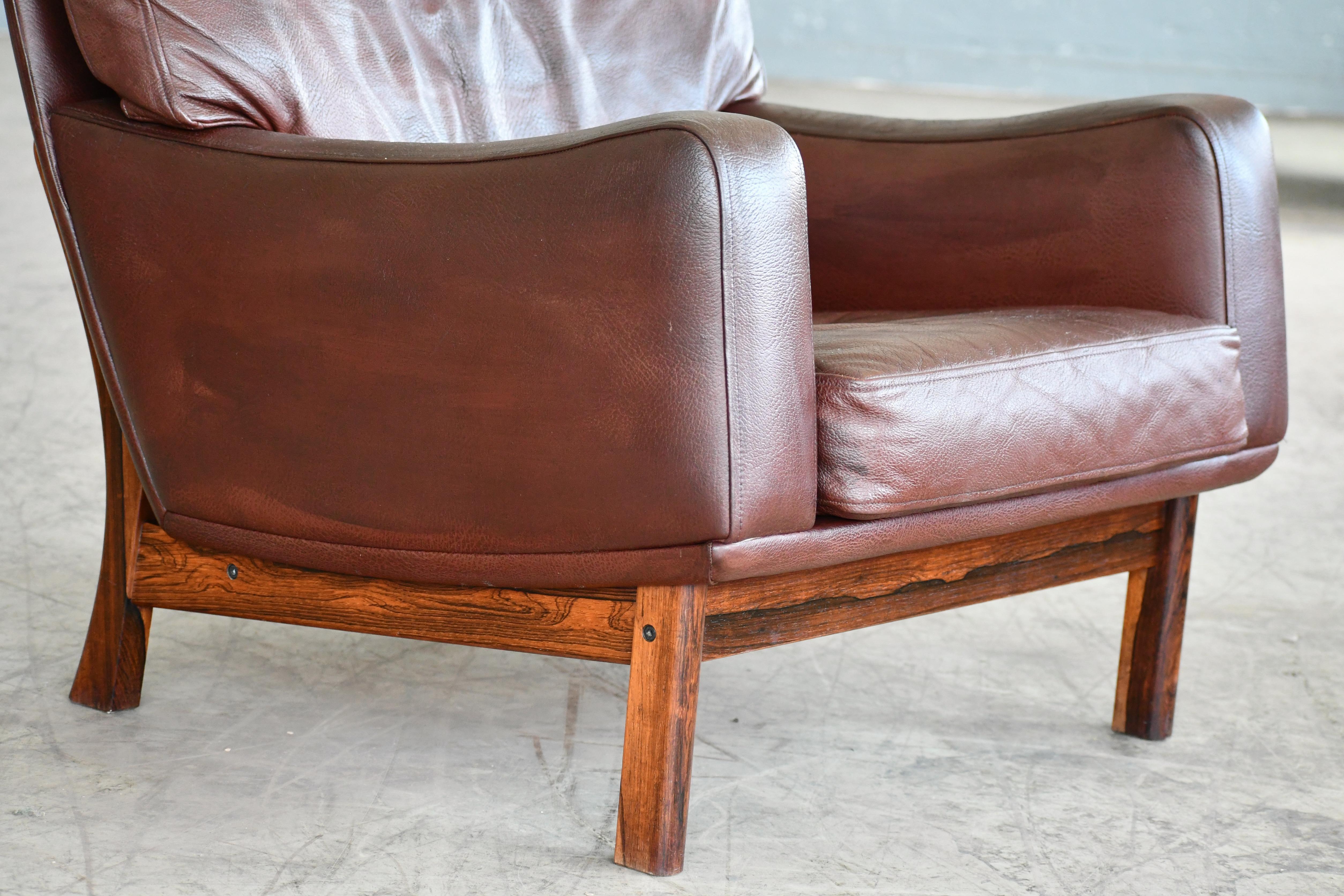 Danish 1960s Lounge Chair in Brown Leather and Rosewood by Erhardsen & Andersen 2