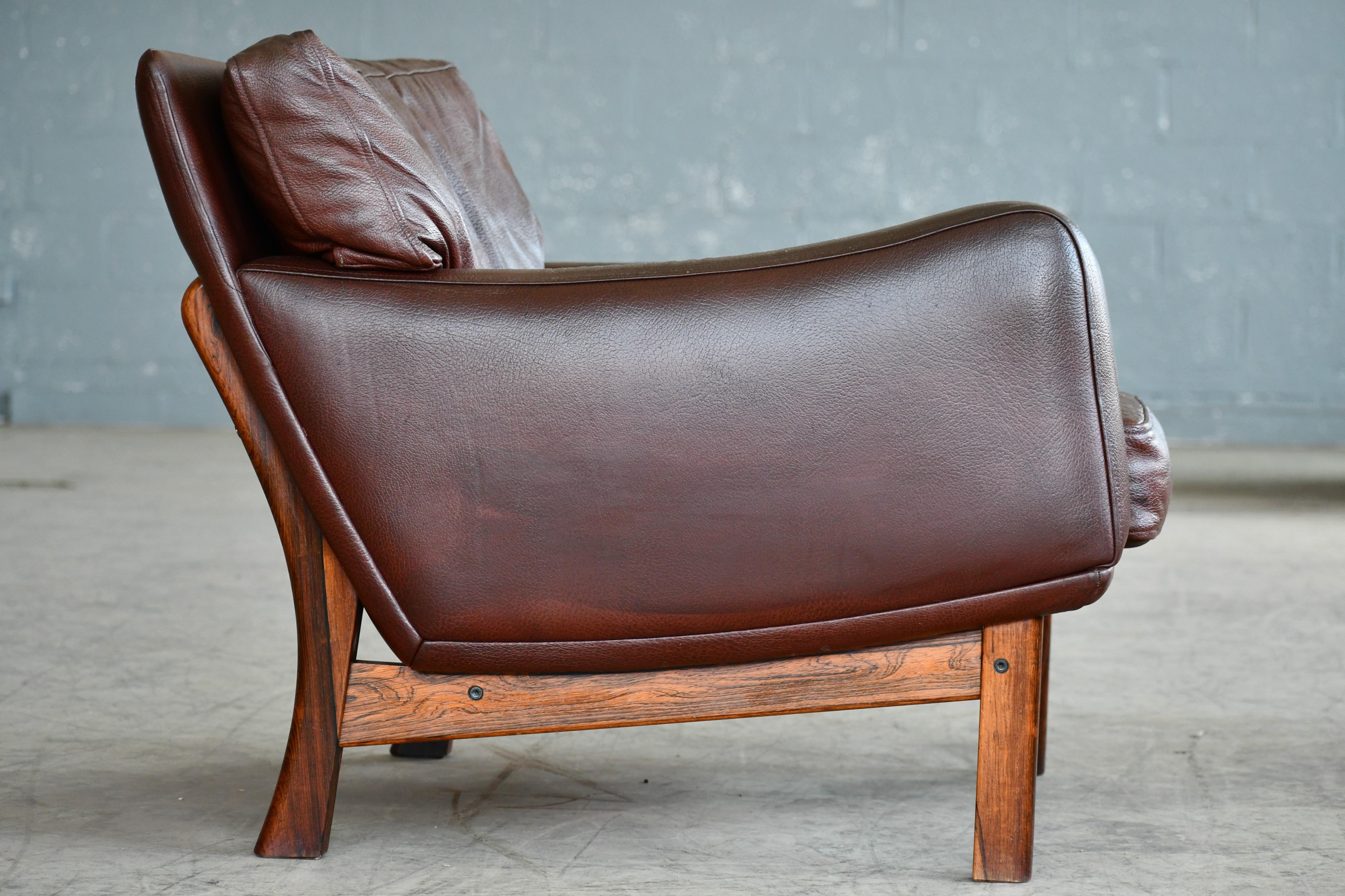 Danish 1960s Lounge Chair in Brown Leather and Rosewood by Erhardsen & Andersen 3