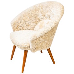 Danish 1960s Lounge Chair with Sheep Skin Upholstery