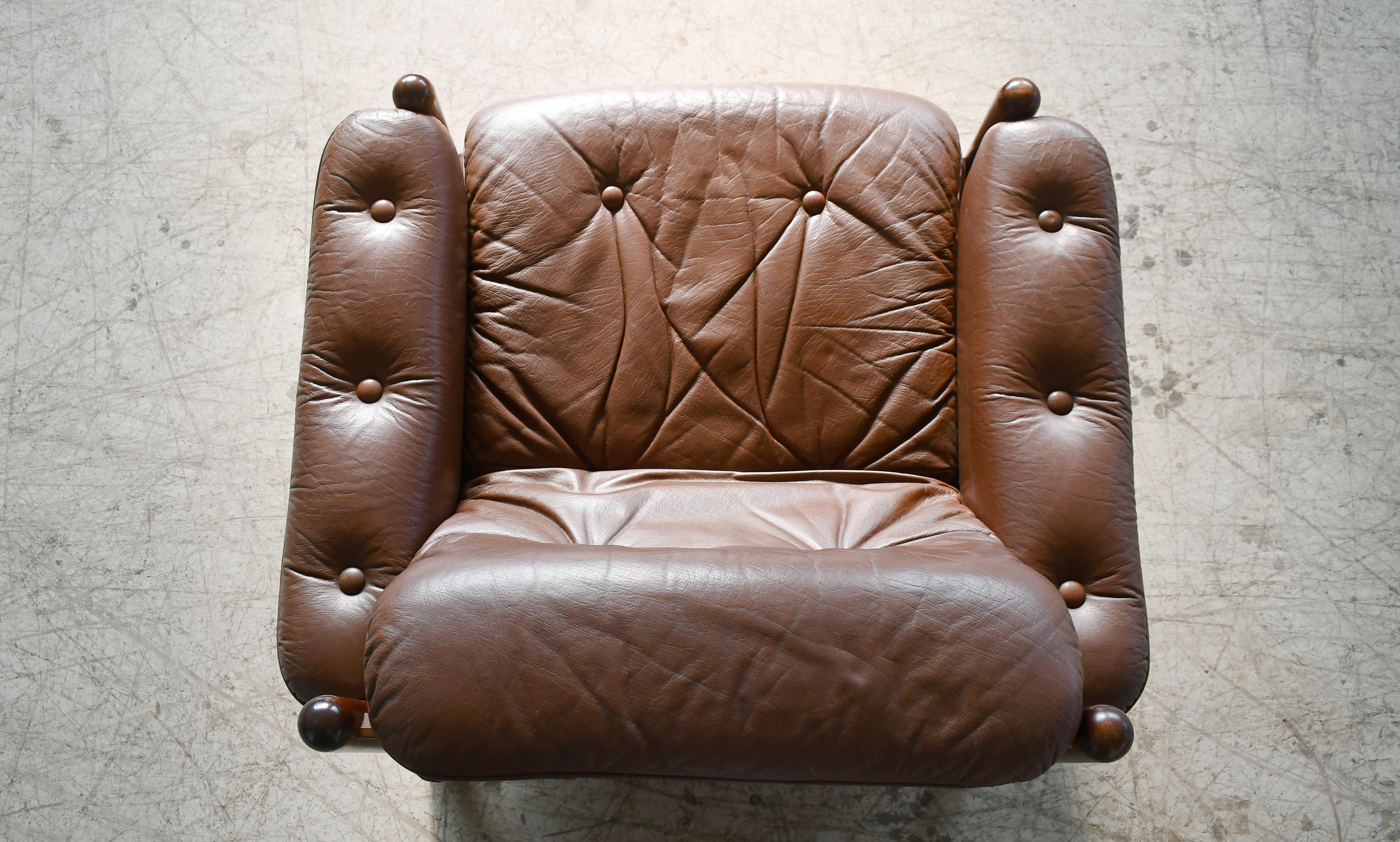 Danish 1960's Low Easy Chair in Brown leather and Rosewood Stained Frame 4
