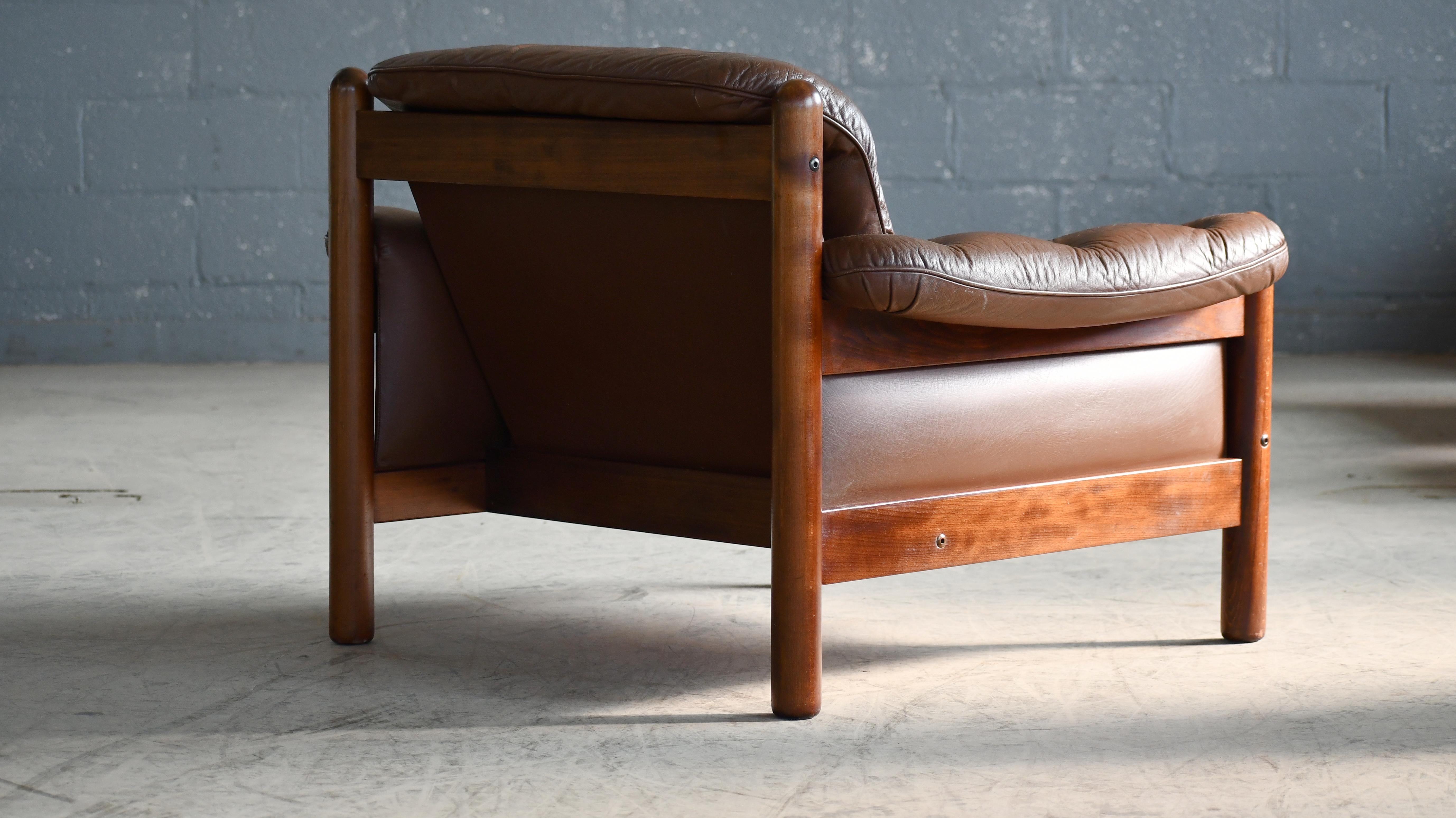 Danish 1960's Low Easy Chair in Brown leather and Rosewood Stained Frame 5