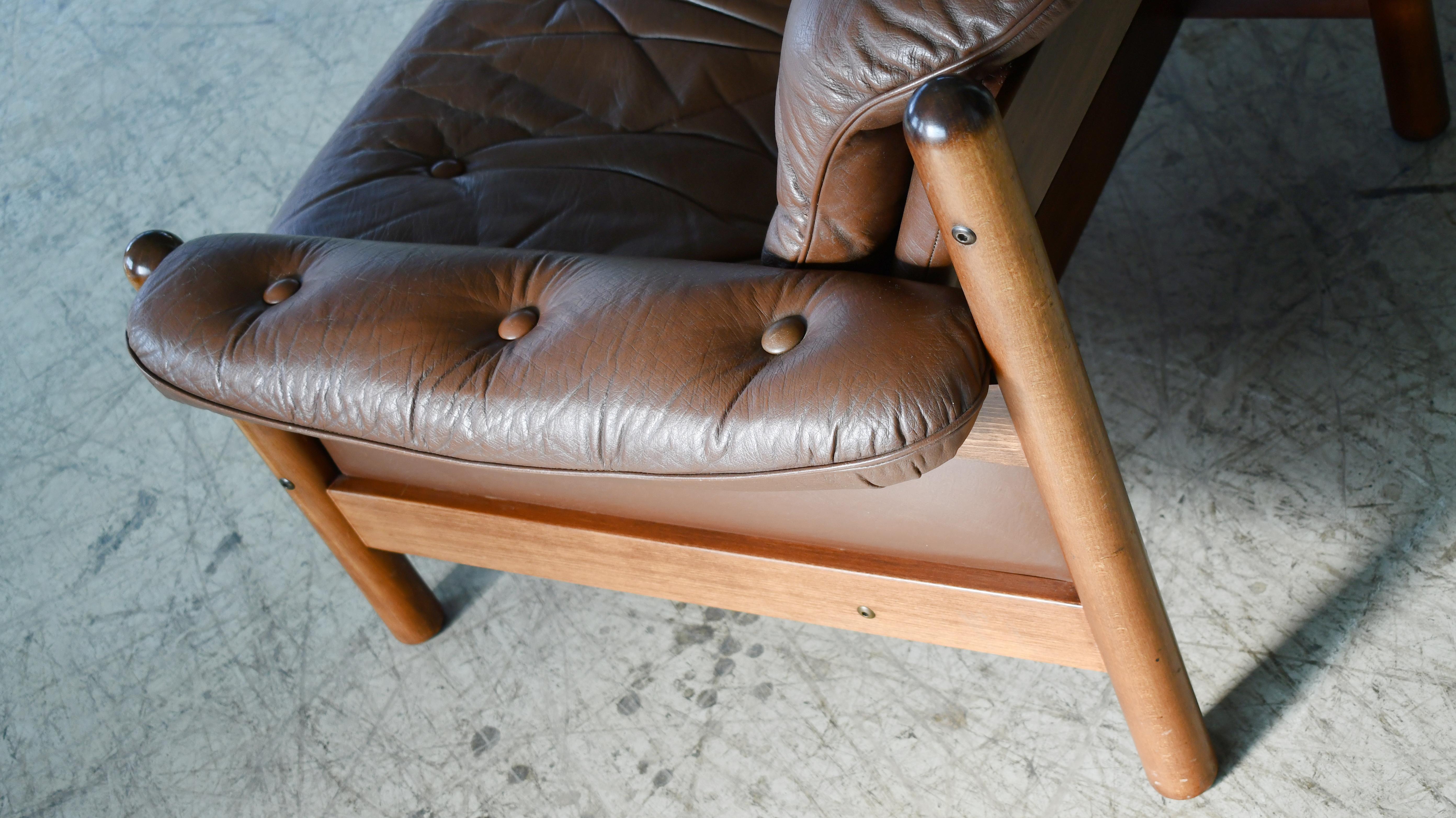 Mid-20th Century Danish 1960's Low Easy Chair in Brown leather and Rosewood Stained Frame