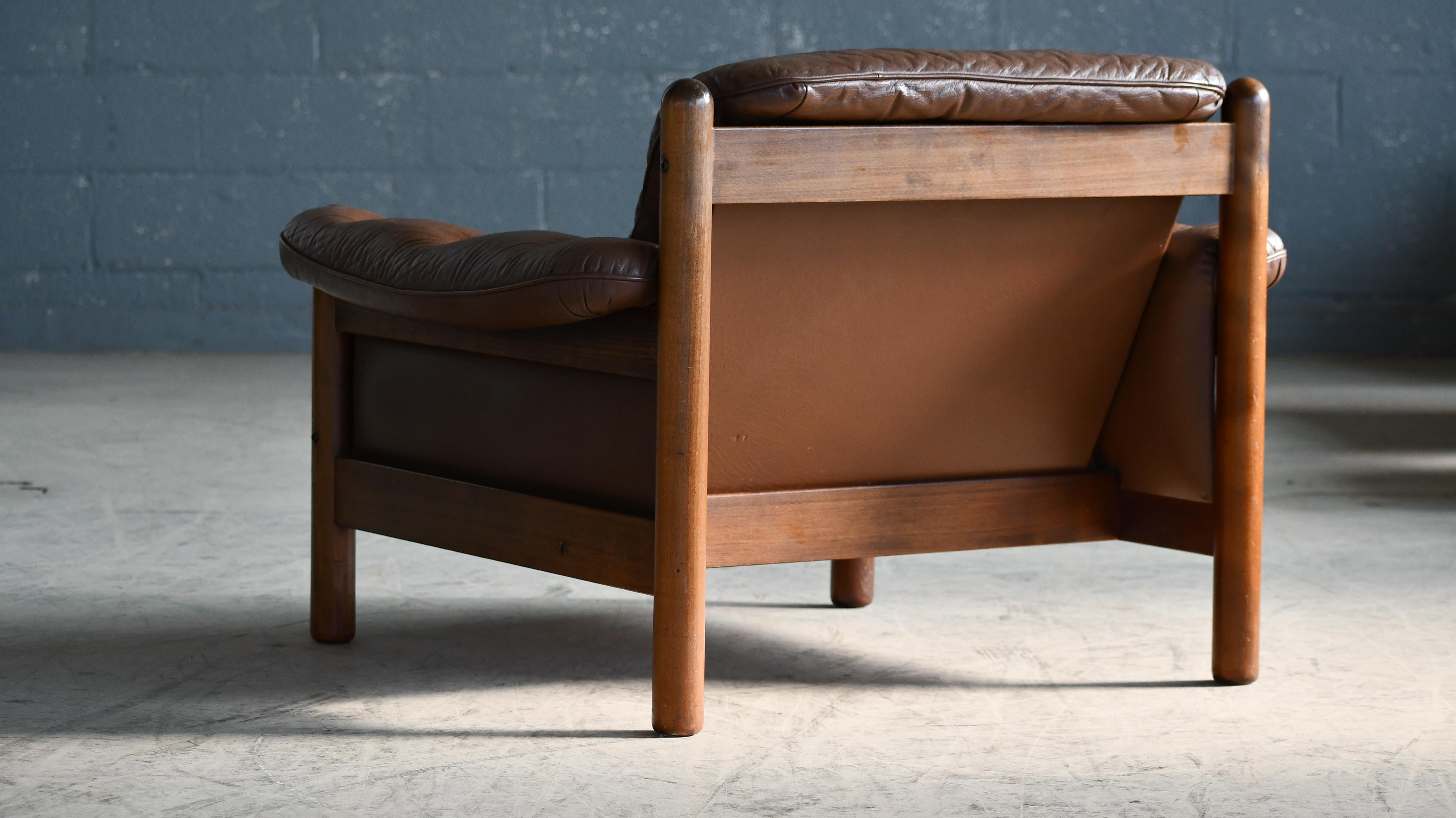 Danish 1960's Low Easy Chair in Brown leather and Rosewood Stained Frame 3