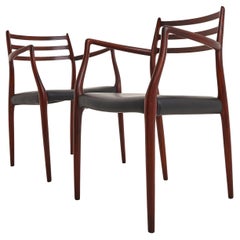 Danish 1960's Mahogany & Black Leather Niels Otto Moller 'Model 62' Armchairs