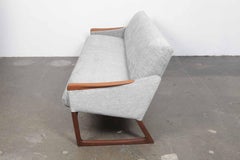 Danish 1960s Midcentury Solid Teak Sleigh Leg Three-Person Sofa