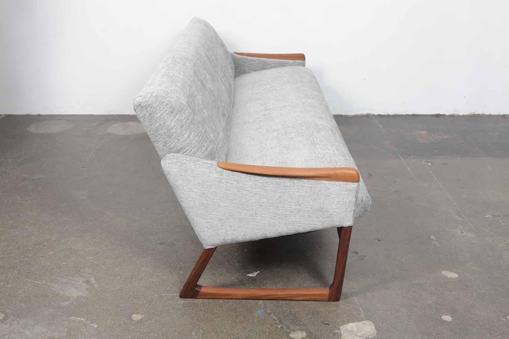Mid-Century Modern Danish 1960s Midcentury Solid Teak Sleigh Leg Three-Person Sofa