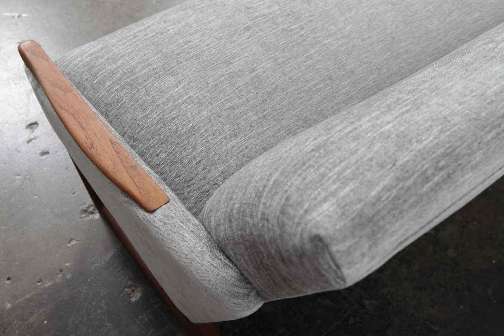 Mid-20th Century Danish 1960s Midcentury Solid Teak Sleigh Leg Three-Person Sofa