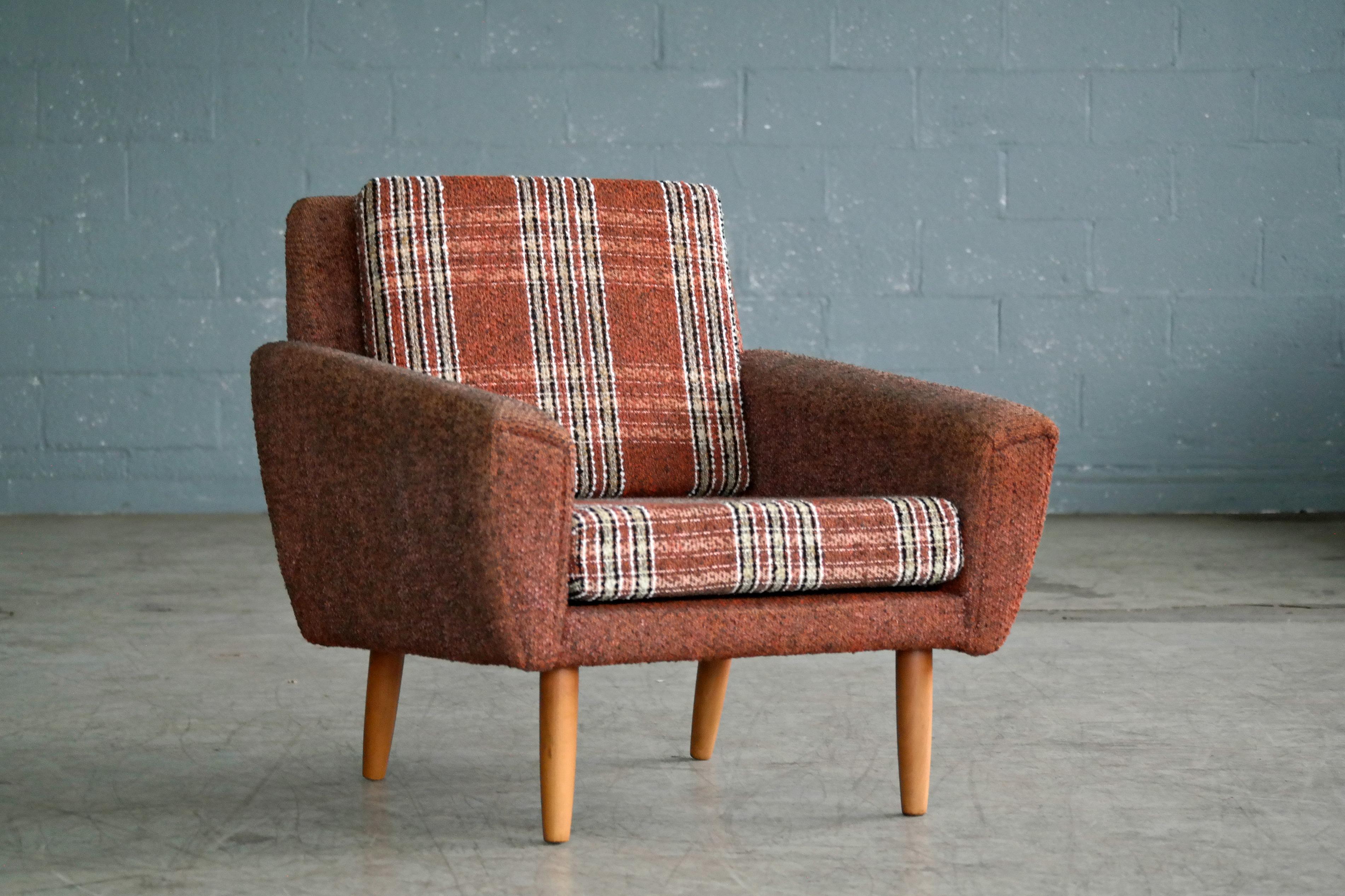 Danish 1960s Pair of Kurt Ostervig Style Easy Lounge Chairs Original Wool 1
