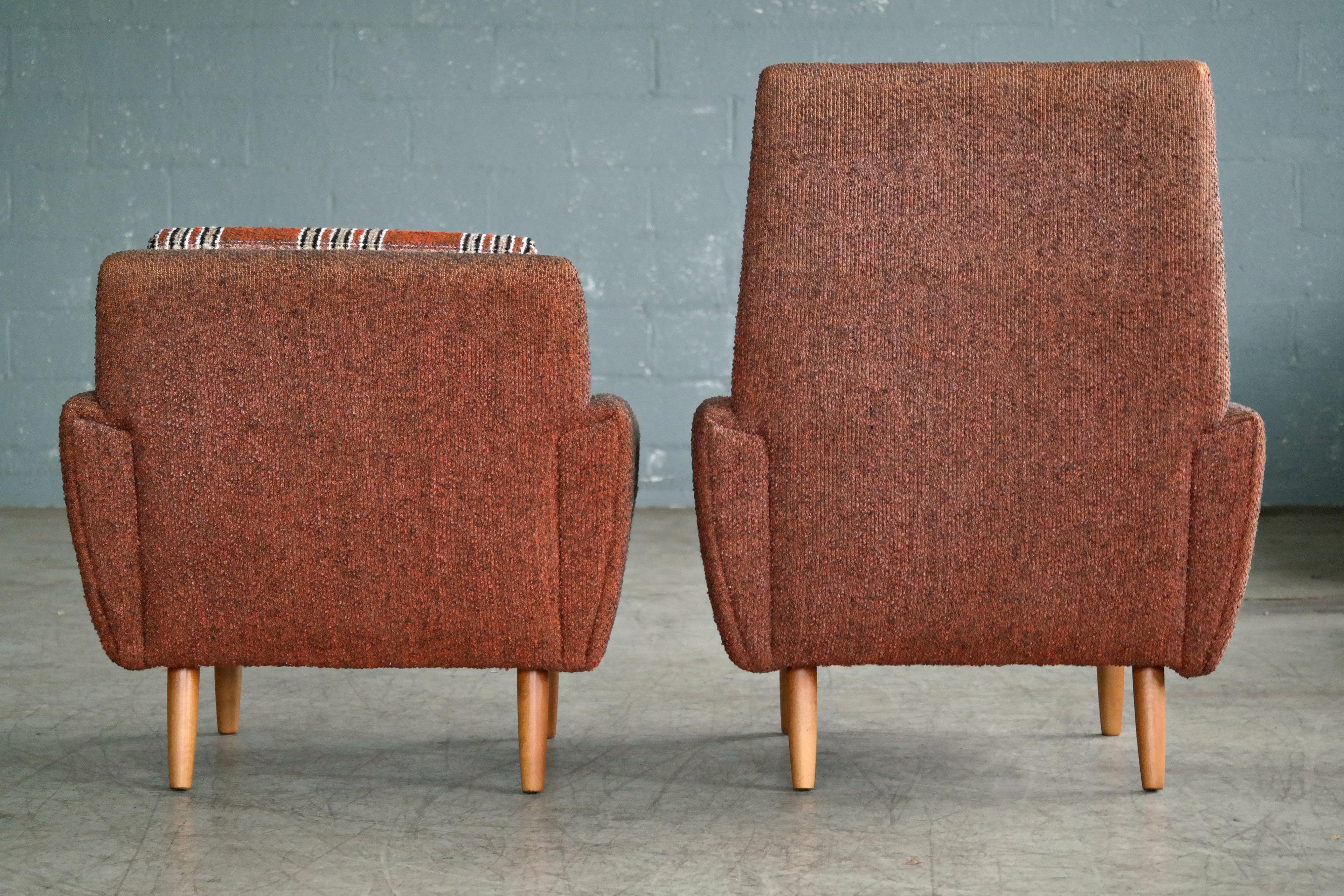 Danish 1960s Pair of Kurt Ostervig Style Easy Lounge Chairs Original Wool 4