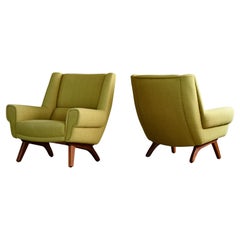 Danish 1960's Pair of Lounge Chairs in Green Wool